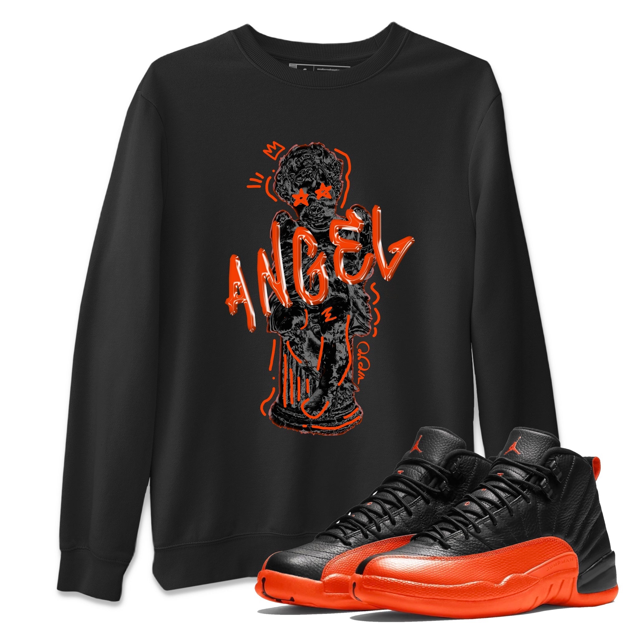 Air Jordan 12 Brilliant Orange Sneaker Match Tees Baby Angel Streetwear Sneaker Shirt AJ12 Brilliant Orange Sneaker Release Tees Unisex Shirts Black 1