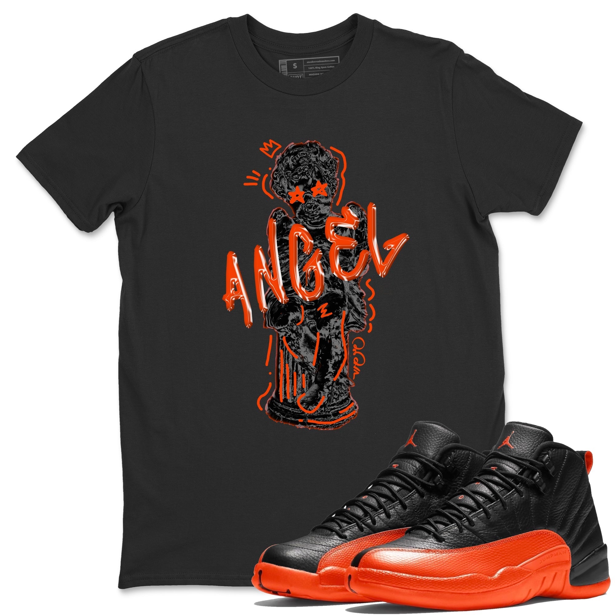 Air Jordan 12 Brilliant Orange Sneaker Match Tees Baby Angel Streetwear Sneaker Shirt AJ12 Brilliant Orange Sneaker Release Tees Unisex Shirts Black 1