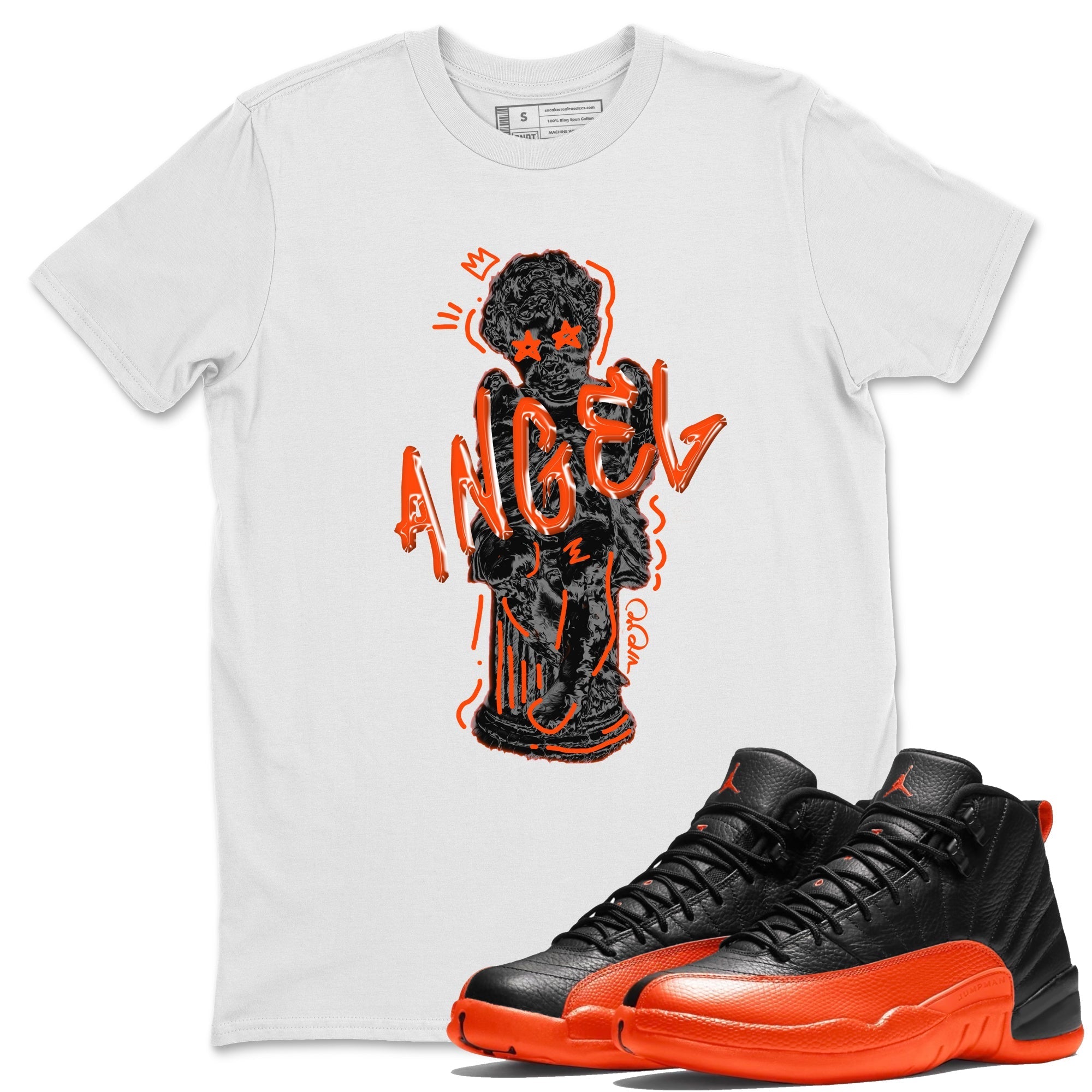 Air Jordan 12 Brilliant Orange Sneaker Match Tees Baby Angel Streetwear Sneaker Shirt AJ12 Brilliant Orange Sneaker Release Tees Unisex Shirts White 1