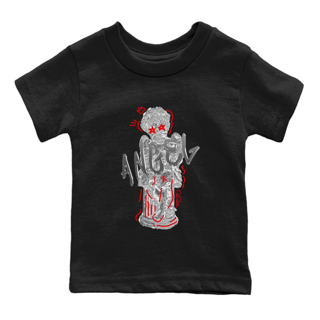 Air Jordan 13 Wolf Grey Sneaker Match Tees Baby Angel Streetwear Sneaker Shirt AJ13 Wolf Grey Sneaker Release Tees Kids Shirts Black 2