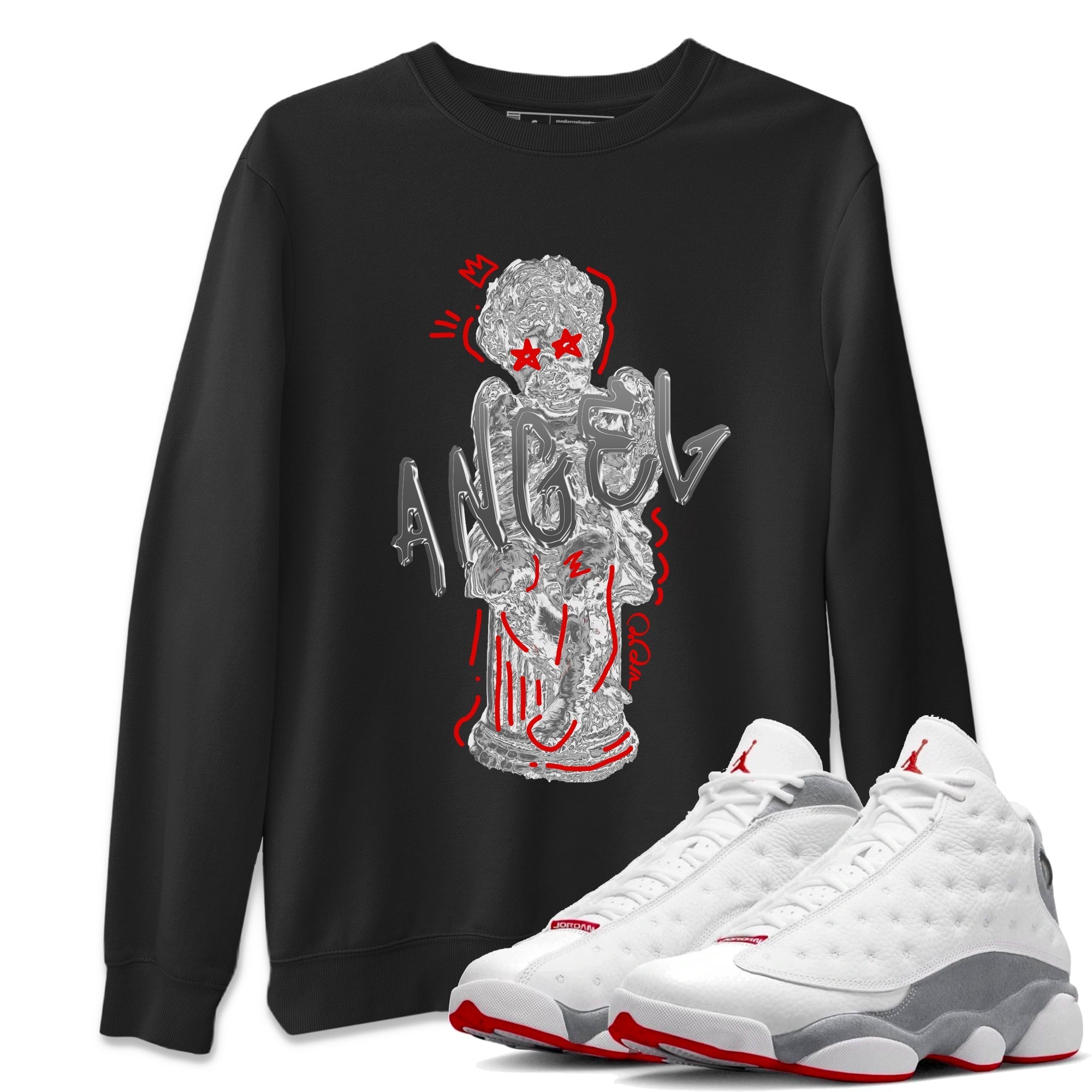 Air Jordan 13 Wolf Grey Sneaker Match Tees Baby Angel Streetwear Sneaker Shirt AJ13 Wolf Grey Sneaker Release Tees Unisex Shirts Black 1