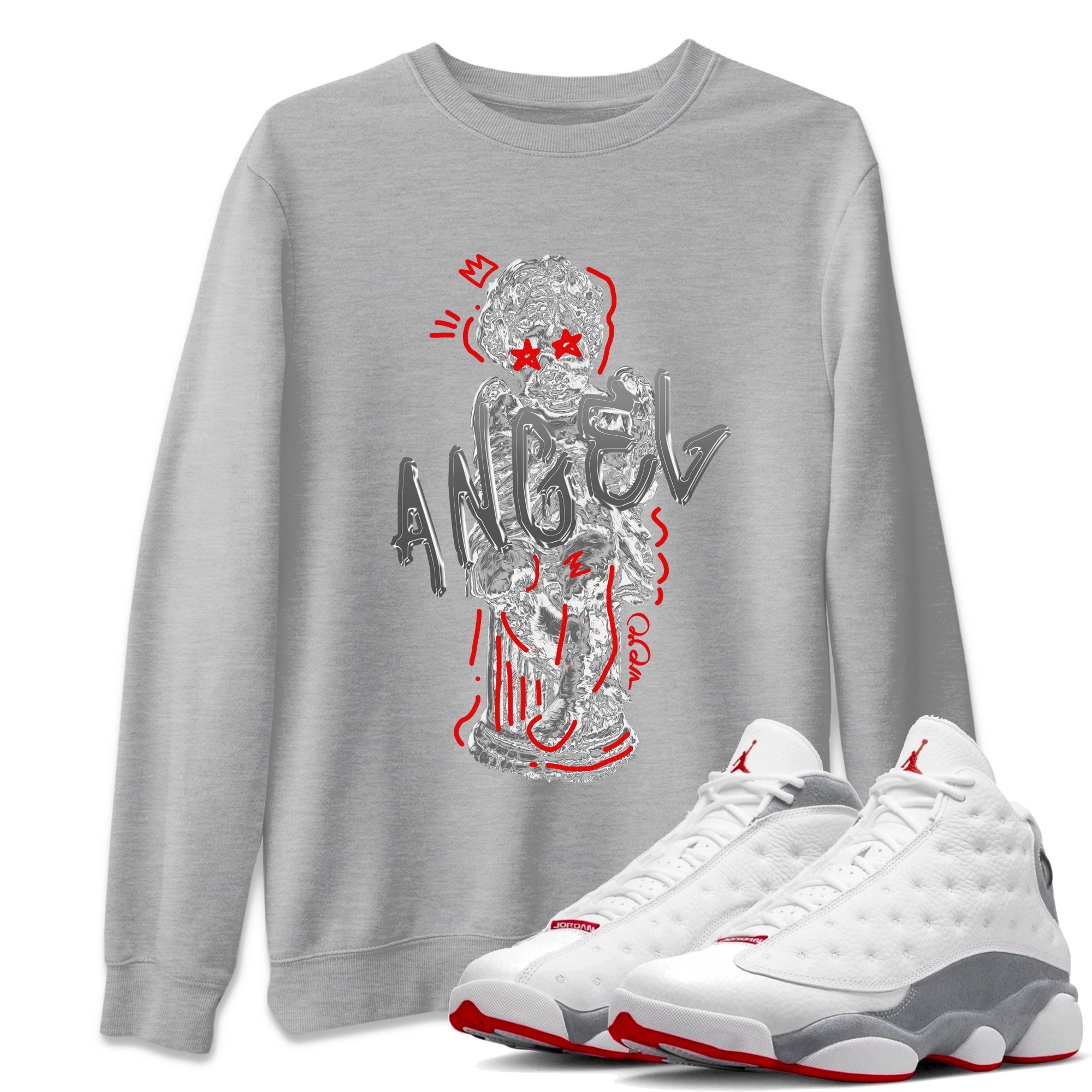 Air Jordan 13 Wolf Grey Sneaker Match Tees Baby Angel Streetwear Sneaker Shirt AJ13 Wolf Grey Sneaker Release Tees Unisex Shirts Heather Grey 1