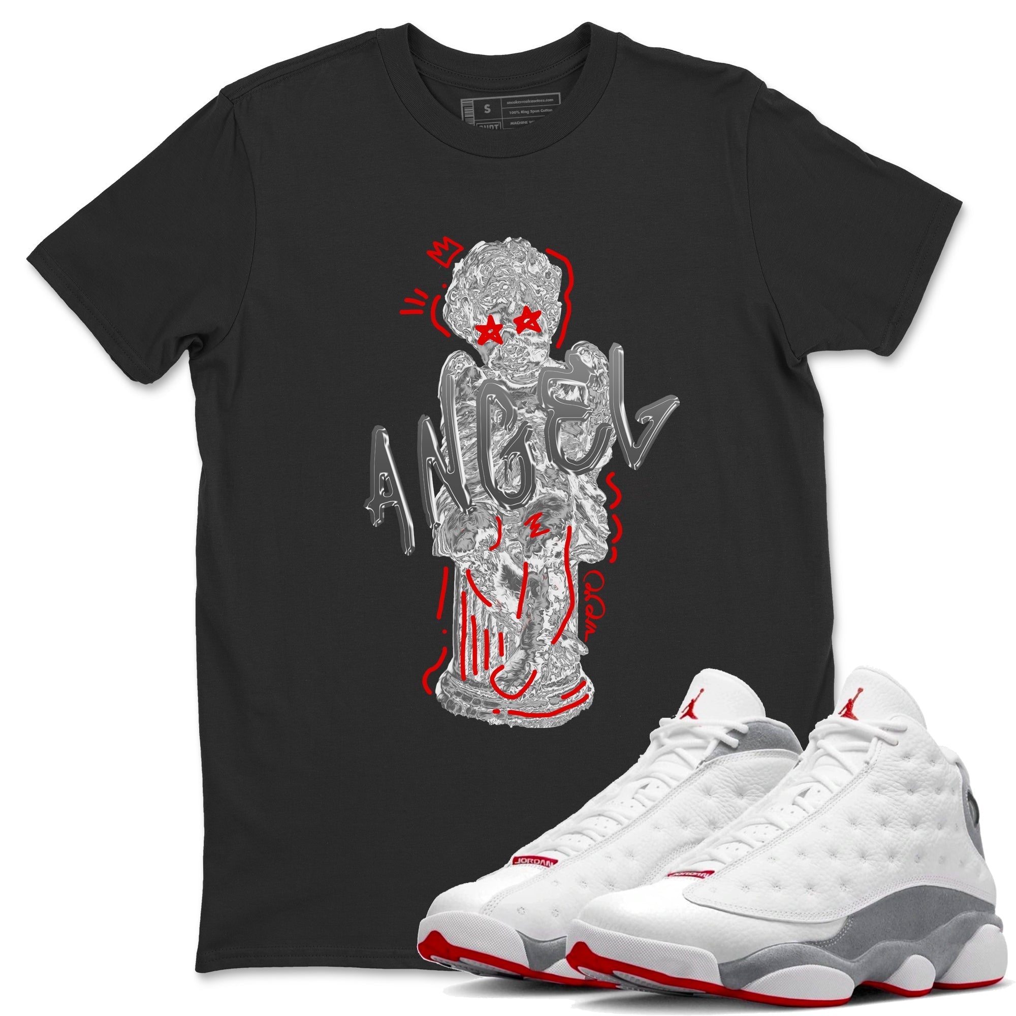 Air Jordan 13 Wolf Grey Sneaker Match Tees Baby Angel Streetwear Sneaker Shirt AJ13 Wolf Grey Sneaker Release Tees Unisex Shirts Black 1