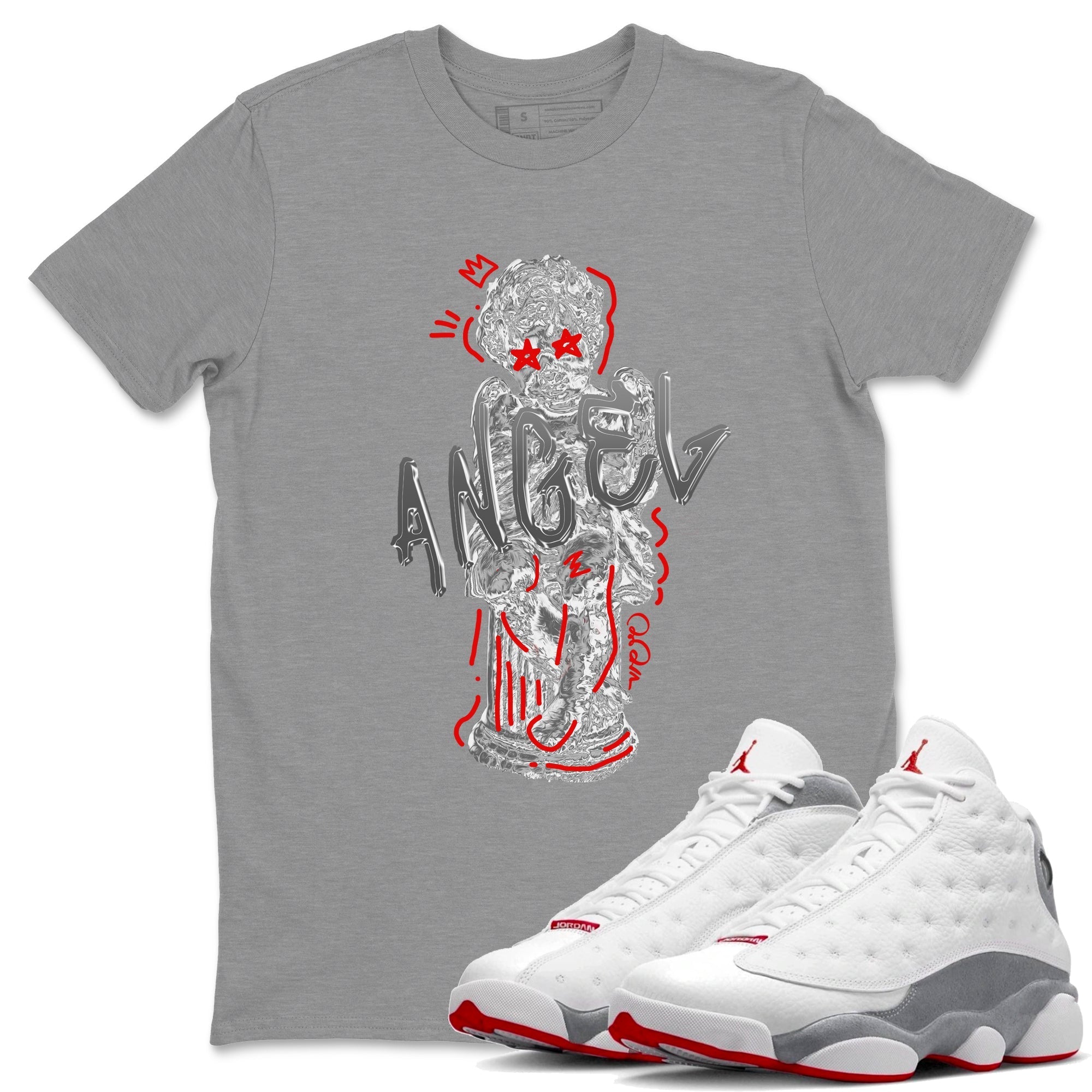 Air Jordan 13 Wolf Grey Sneaker Match Tees Baby Angel Streetwear Sneaker Shirt AJ13 Wolf Grey Sneaker Release Tees Unisex Shirts Heather Grey 1