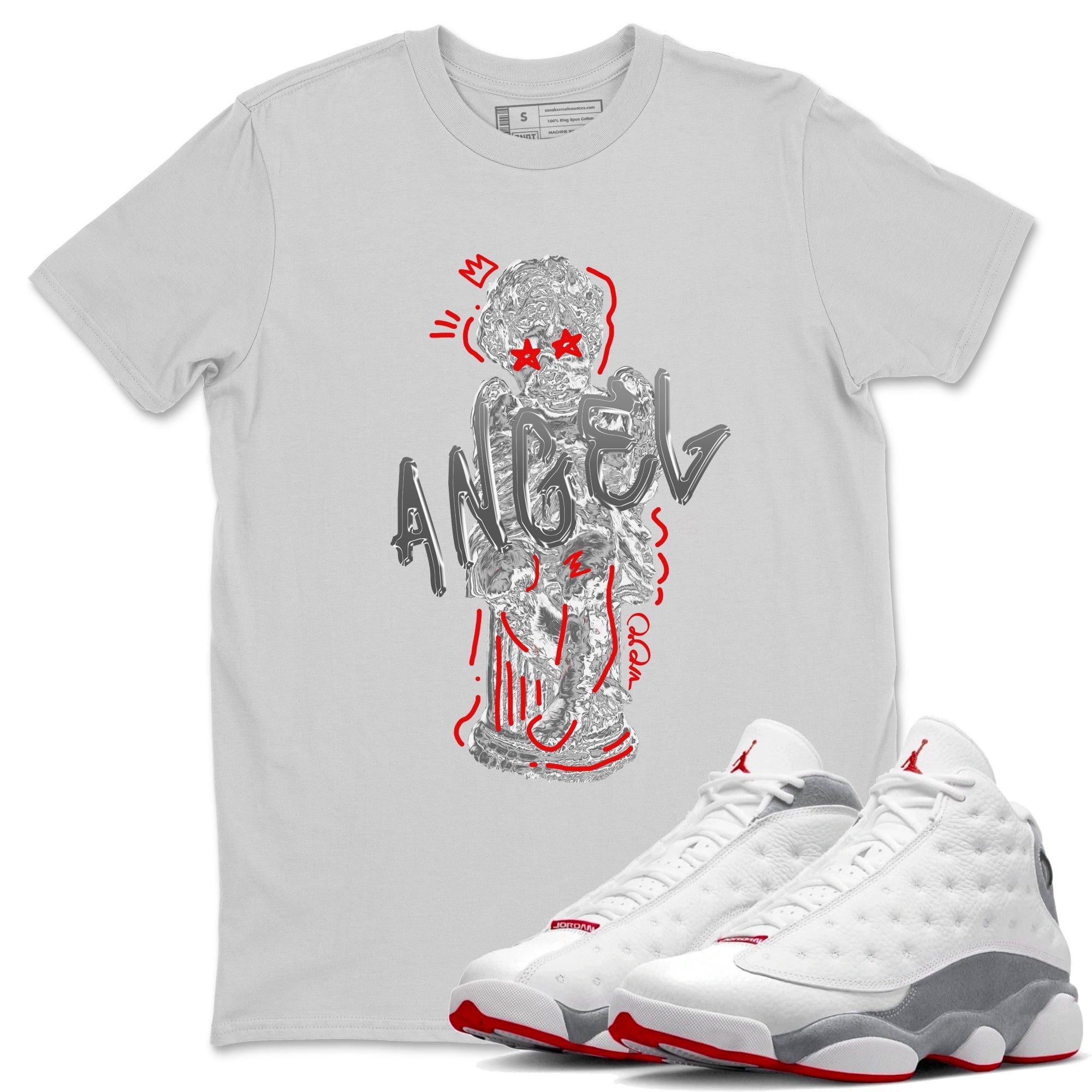 Air Jordan 13 Wolf Grey Sneaker Match Tees Baby Angel Streetwear Sneaker Shirt AJ13 Wolf Grey Sneaker Release Tees Unisex Shirts Silver 1