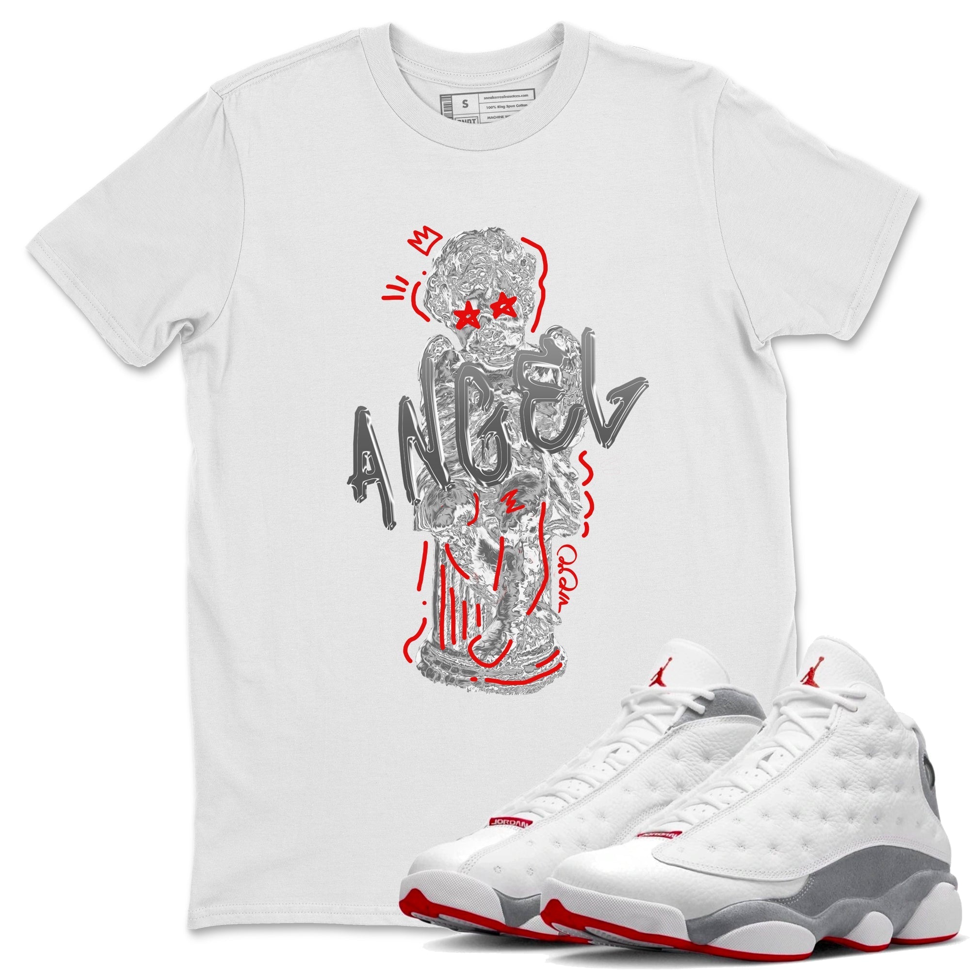 Air Jordan 13 Wolf Grey Sneaker Match Tees Baby Angel Streetwear Sneaker Shirt AJ13 Wolf Grey Sneaker Release Tees Unisex Shirts White 1