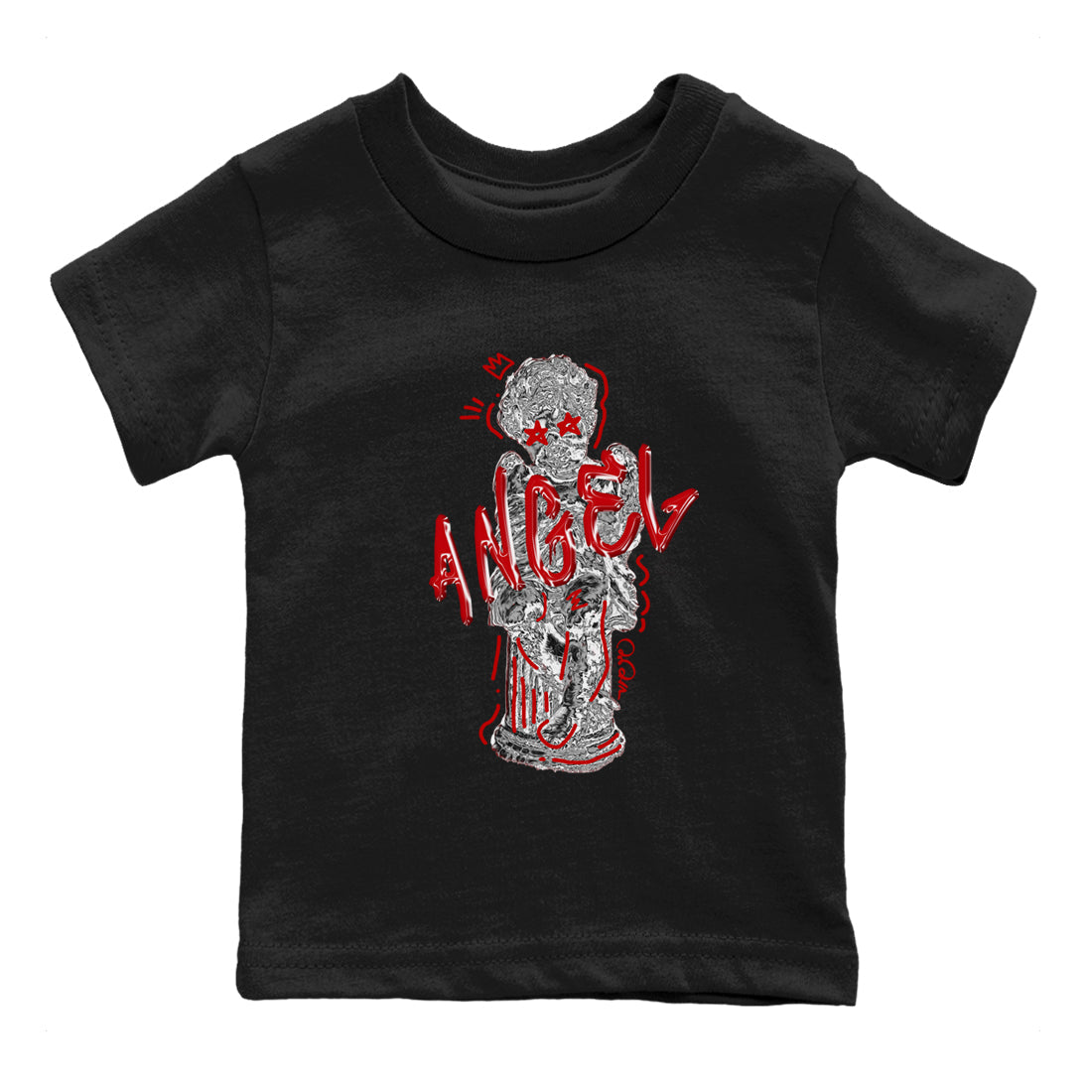 Air Jordan 4 Red Cement Sneaker Match Tees Baby Angel Streetwear Sneaker Shirt AJ4 Retro OG Red Cement Sneaker Release Tees Kids Shirts Black 2