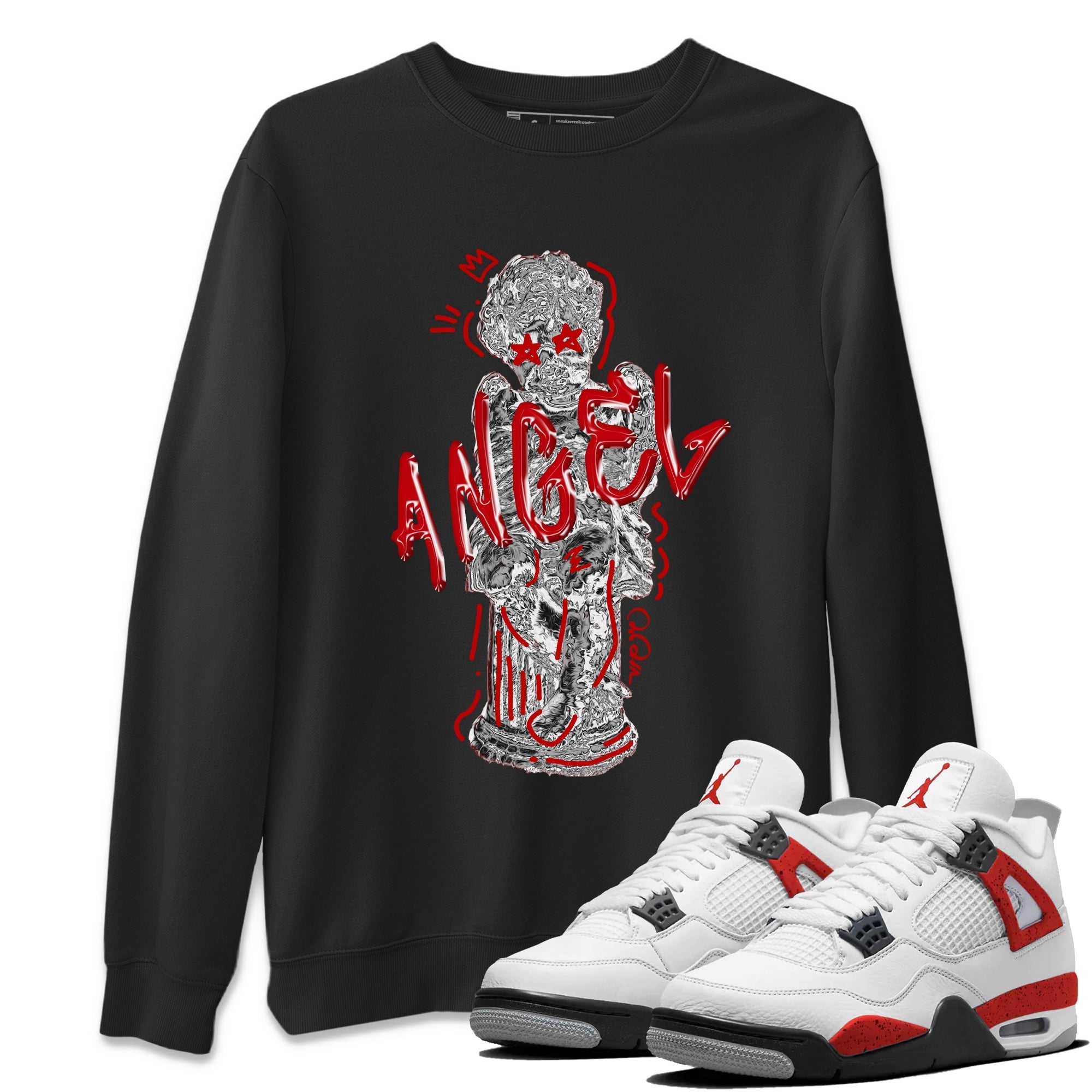 Air Jordan 4 Red Cement Sneaker Match Tees Baby Angel Streetwear Sneaker Shirt AJ4 Retro OG Red Cement Sneaker Release Tees Unisex Shirts Black 1