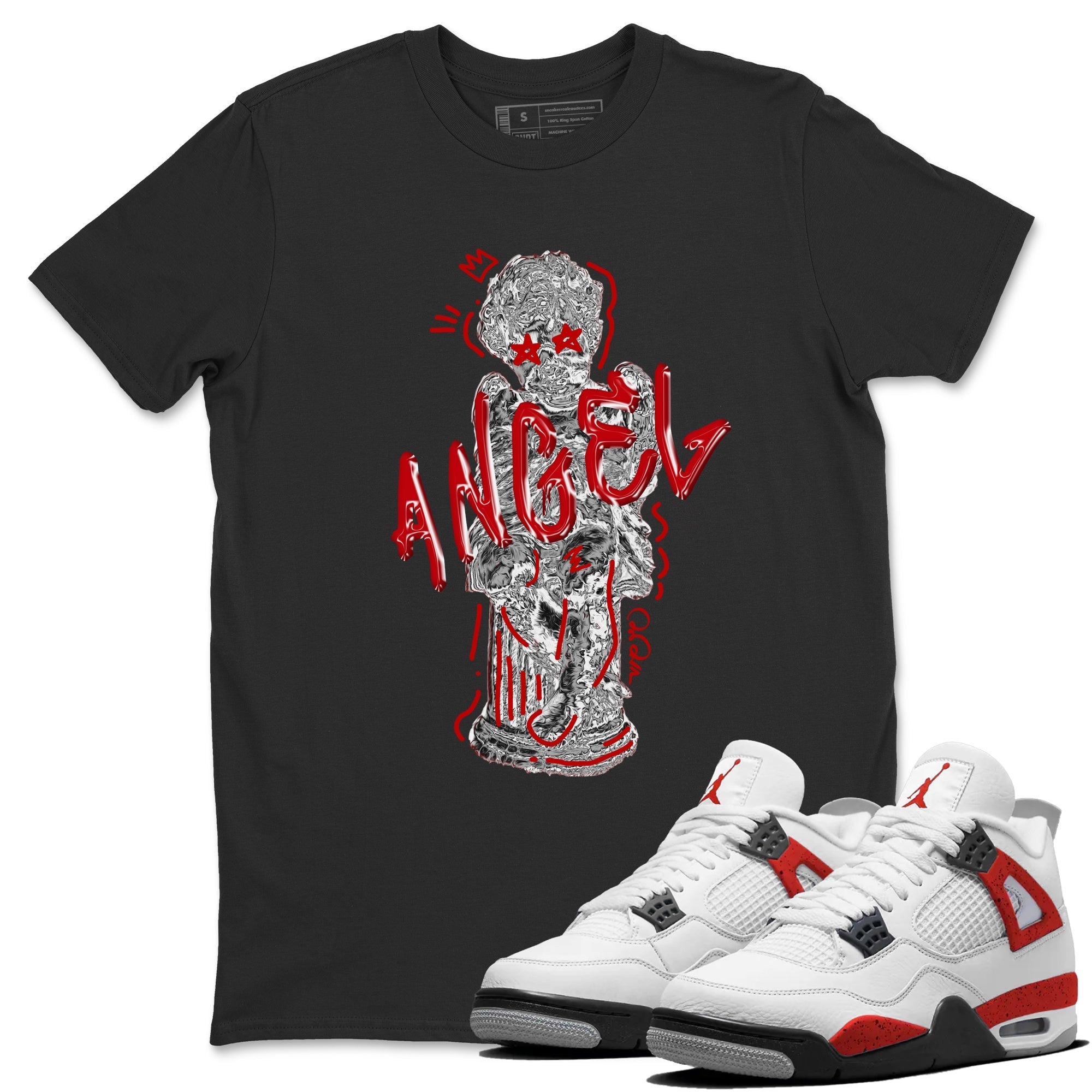 Air Jordan 4 Red Cement Sneaker Match Tees Baby Angel Streetwear Sneaker Shirt AJ4 Retro OG Red Cement Sneaker Release Tees Unisex Shirts Black 1