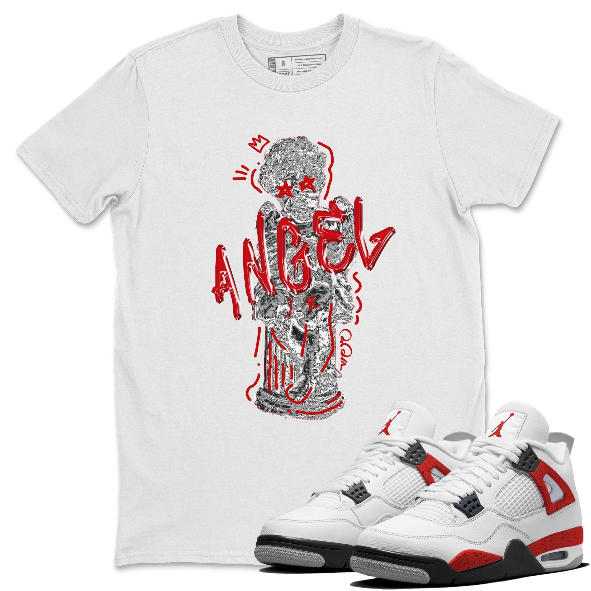 Air Jordan 4 Red Cement Sneaker Match Tees Baby Angel Streetwear Sneaker Shirt AJ4 Retro OG Red Cement Sneaker Release Tees Unisex Shirts White 1
