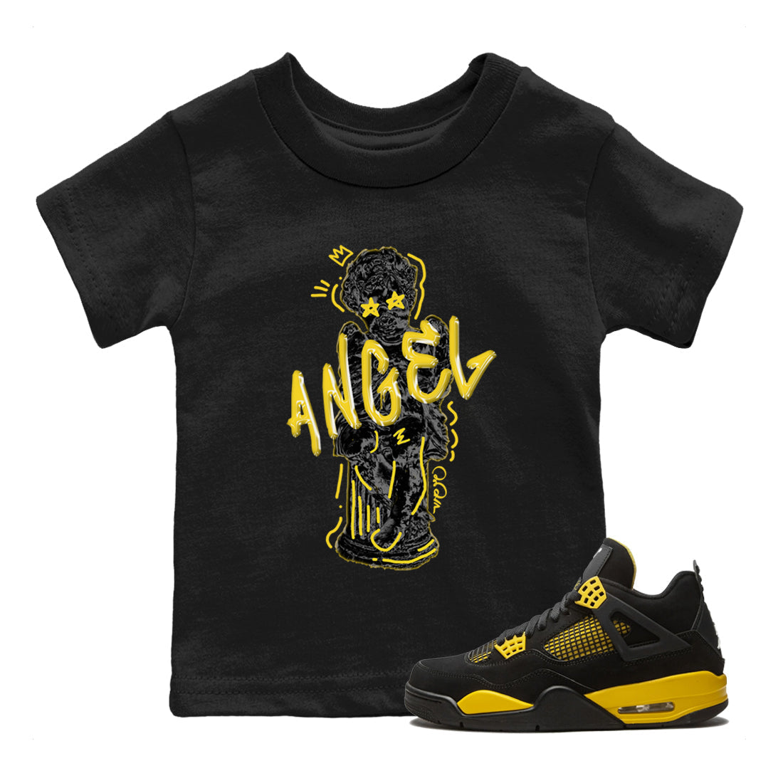 Air Jordan 4 Thunder Sneaker Match Tees Baby Angel Streetwear Sneaker Shirt AJ4 Thunder Jumpman Sneaker Release Tees Kids Shirts Black 1