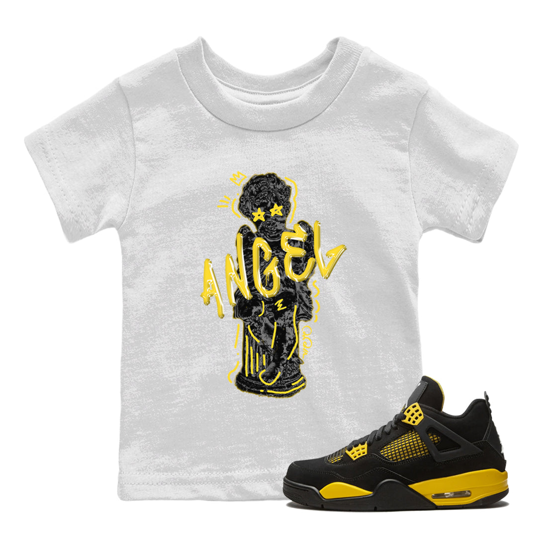 Air Jordan 4 Thunder Sneaker Match Tees Baby Angel Streetwear Sneaker Shirt AJ4 Thunder Jumpman Sneaker Release Tees Kids Shirts White 1