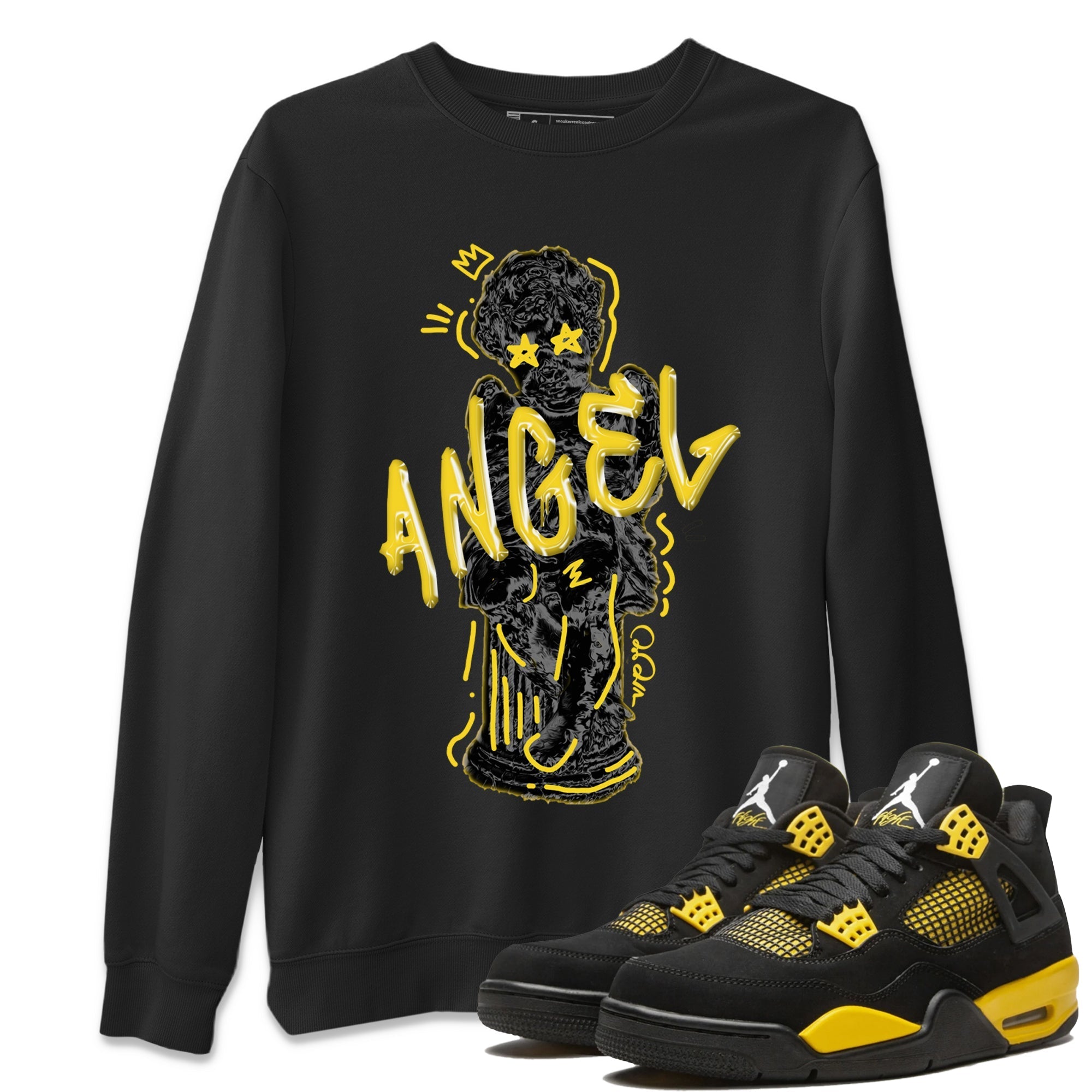 Air Jordan 4 Thunder Sneaker Match Tees Baby Angel Streetwear Sneaker Shirt AJ4 Thunder Jumpman Sneaker Release Tees Unisex Shirts Black 1