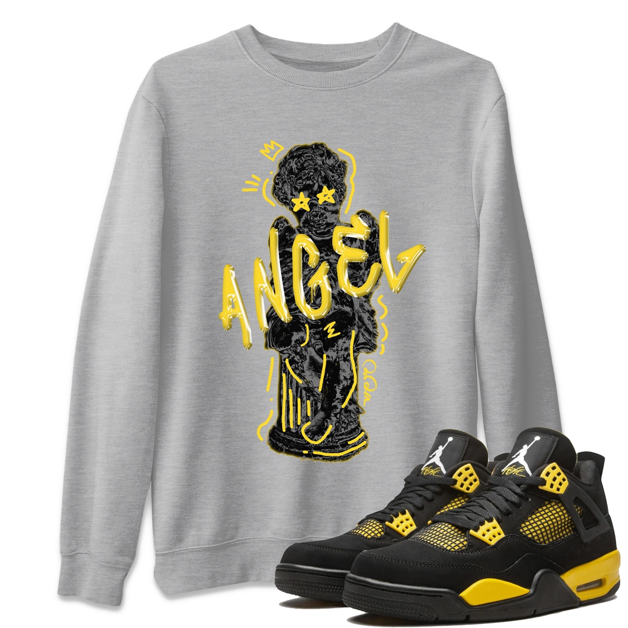 Air Jordan 4 Thunder Sneaker Match Tees Baby Angel Streetwear Sneaker Shirt AJ4 Thunder Jumpman Sneaker Release Tees Unisex Shirts Heather Grey 1