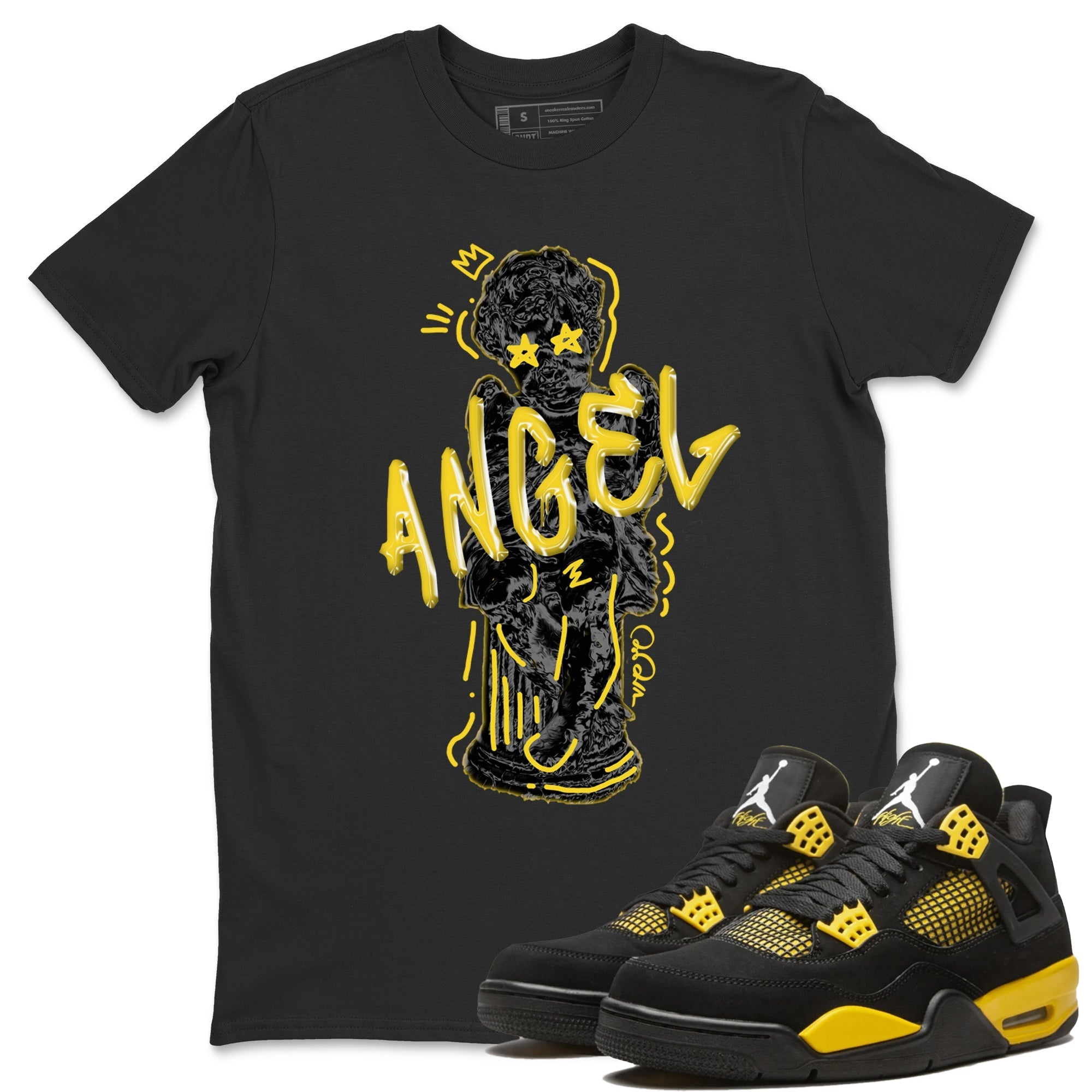 Air Jordan 4 Thunder Sneaker Match Tees Baby Angel Streetwear Sneaker Shirt AJ4 Thunder Jumpman Sneaker Release Tees Unisex Shirts Black 1