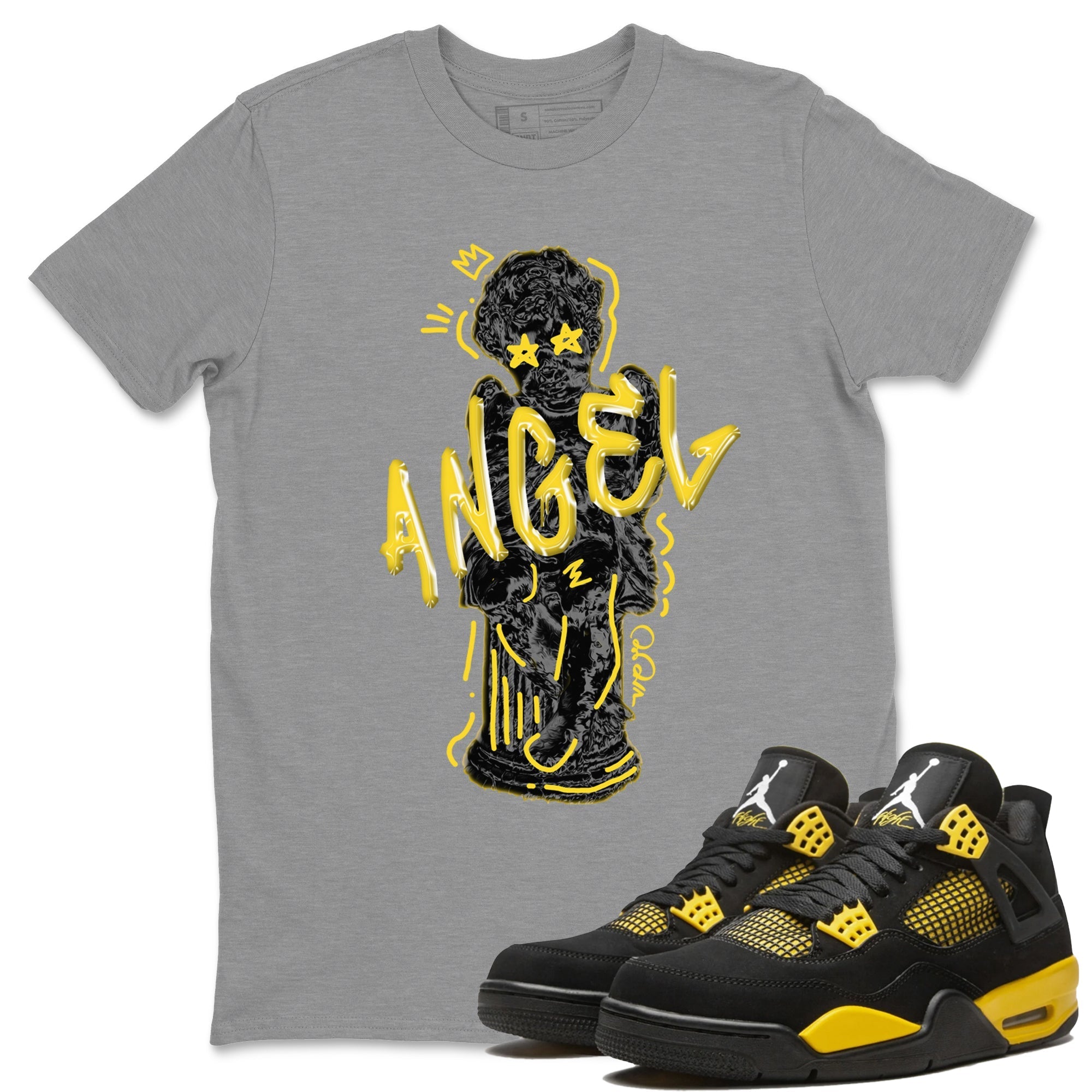 Air Jordan 4 Thunder Sneaker Match Tees Baby Angel Streetwear Sneaker Shirt AJ4 Thunder Jumpman Sneaker Release Tees Unisex Shirts Heather Grey 1