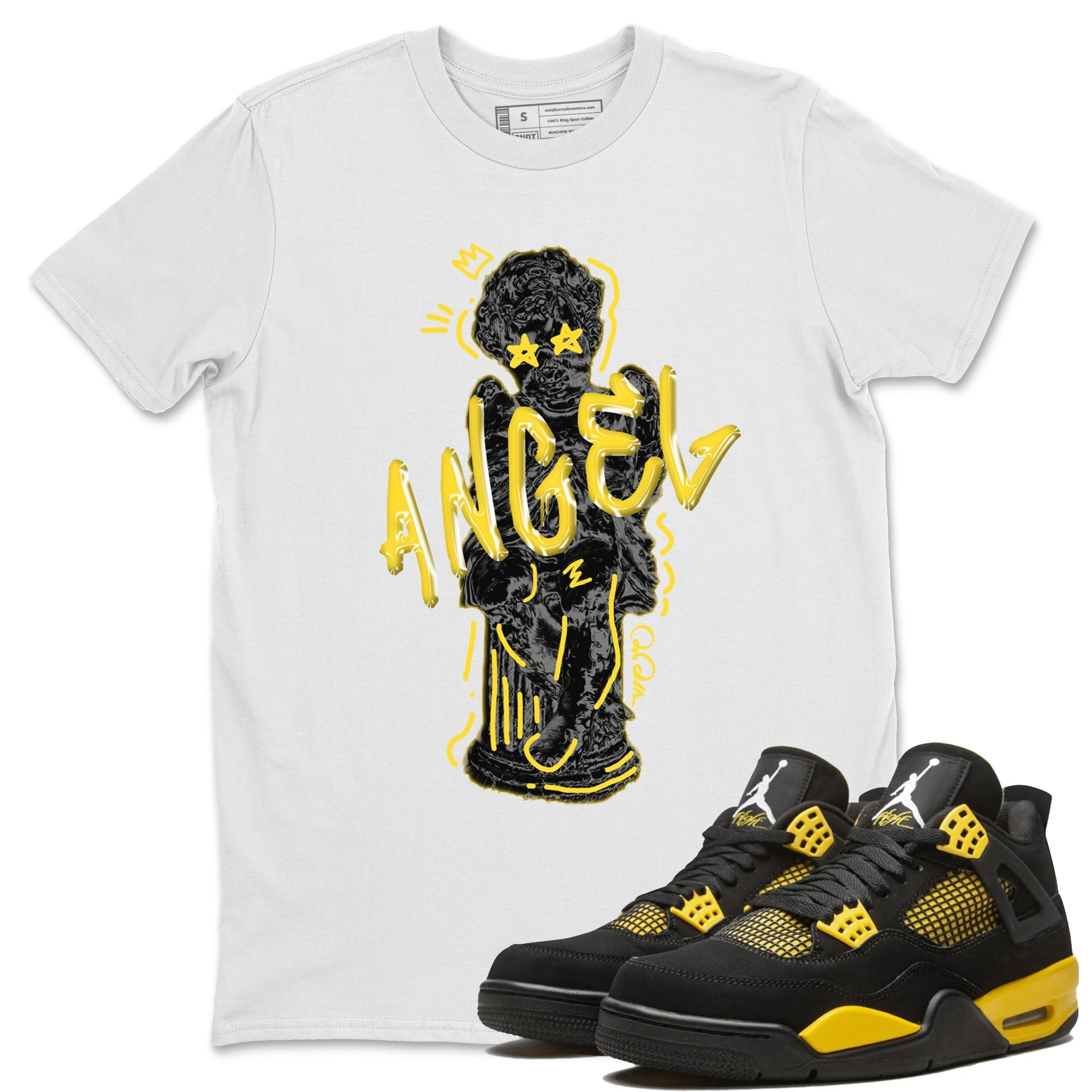 Air Jordan 4 Thunder Sneaker Match Tees Baby Angel Streetwear Sneaker Shirt AJ4 Thunder Jumpman Sneaker Release Tees Unisex Shirts White 1