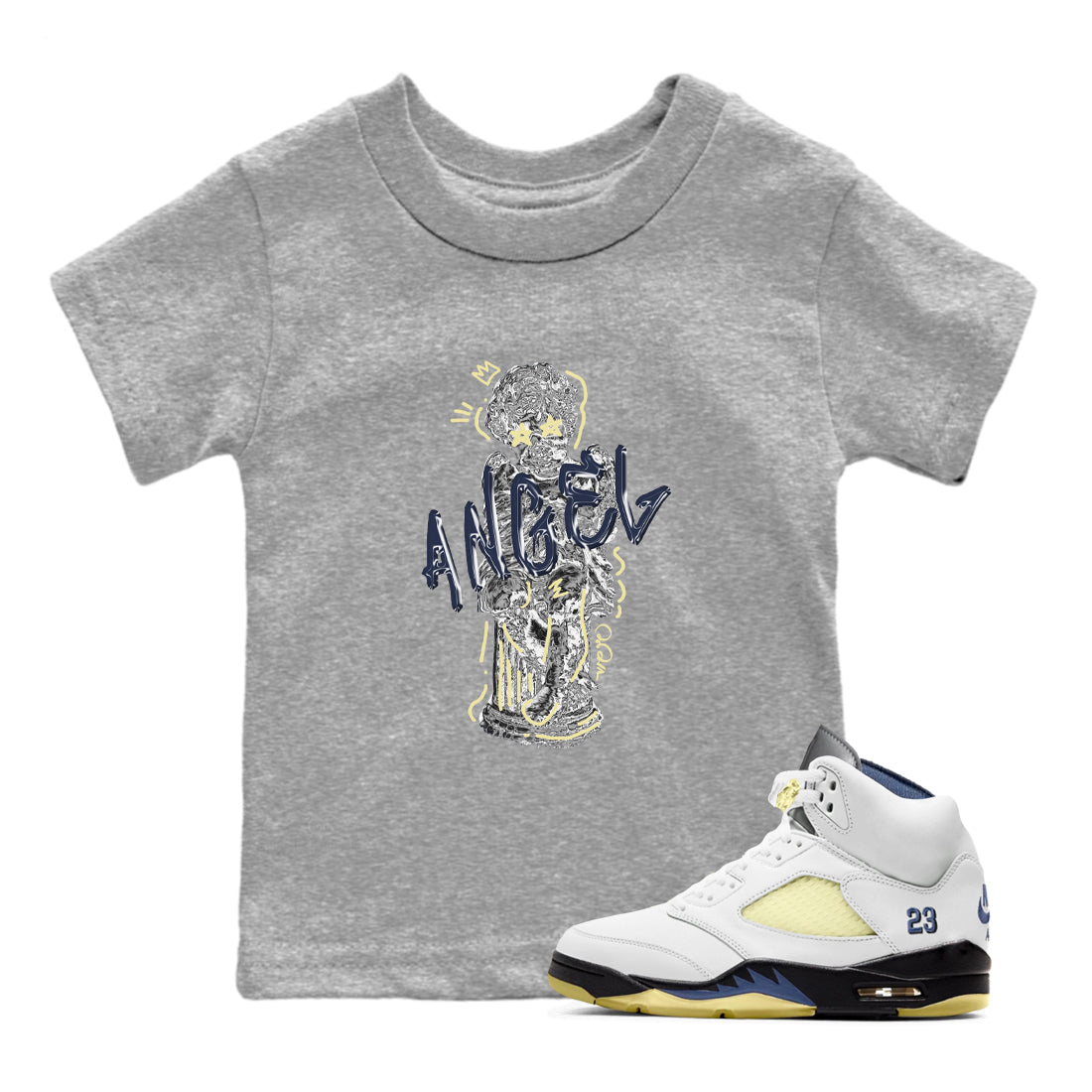 Air Jordan 5 A Ma Maniere x Photon Dust shirt to match jordans Baby Angel sneaker tees Jordan 5 A Ma Maniere "Dawn" Drip Gear Zone Baby Toddler Heather Grey 1 T-Shirt