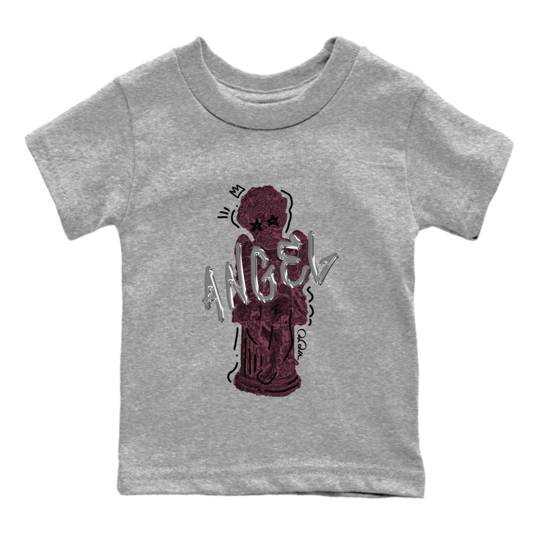 Air Jordan 5 Burgundy Sneaker Match Tees Baby Angel Streetwear Sneaker Shirt AJ5 Burgundy Sneaker Release Tees Kids Shirts Heather Grey 2