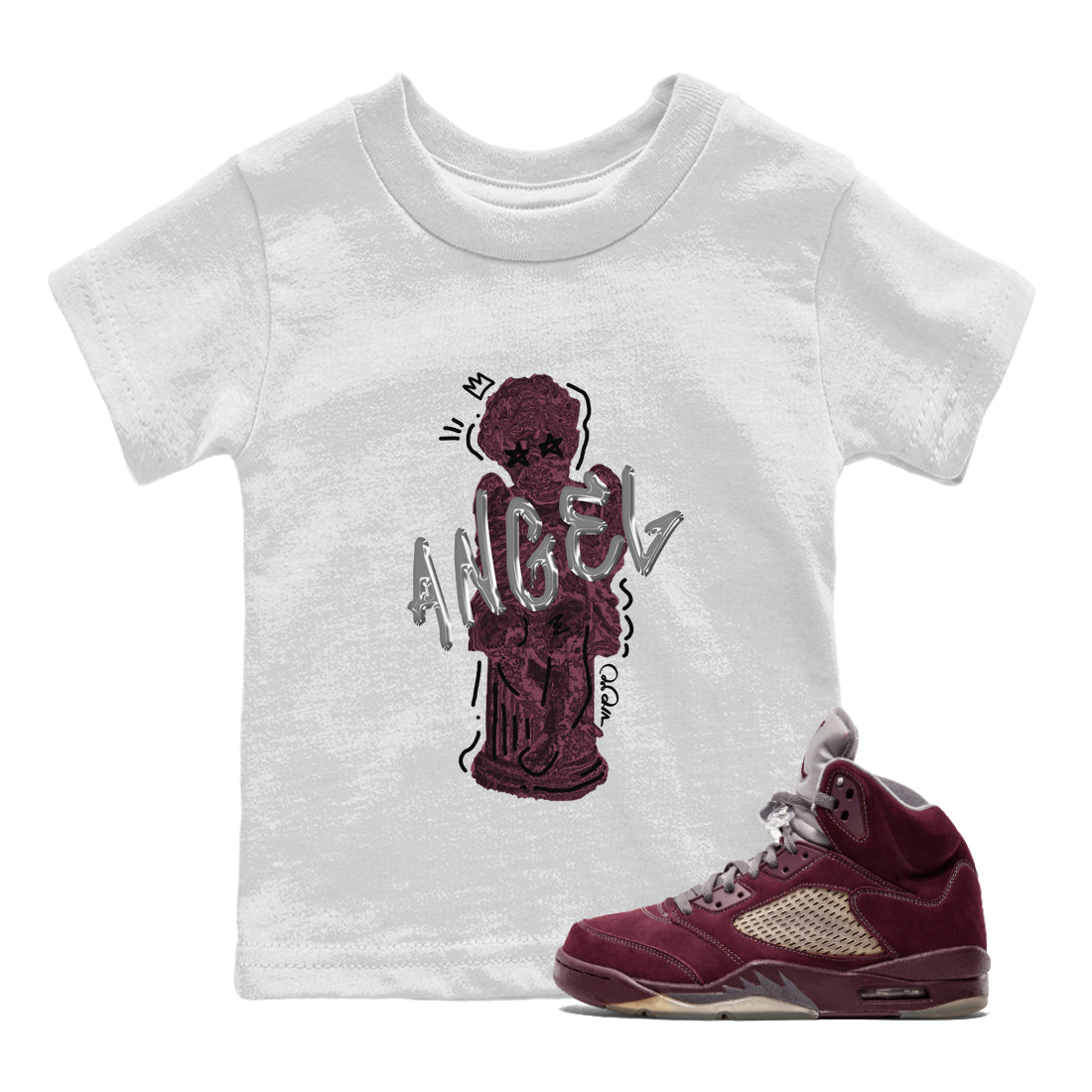 Air Jordan 5 Burgundy Sneaker Match Tees Baby Angel Streetwear Sneaker Shirt AJ5 Burgundy Sneaker Release Tees Kids Shirts White 1