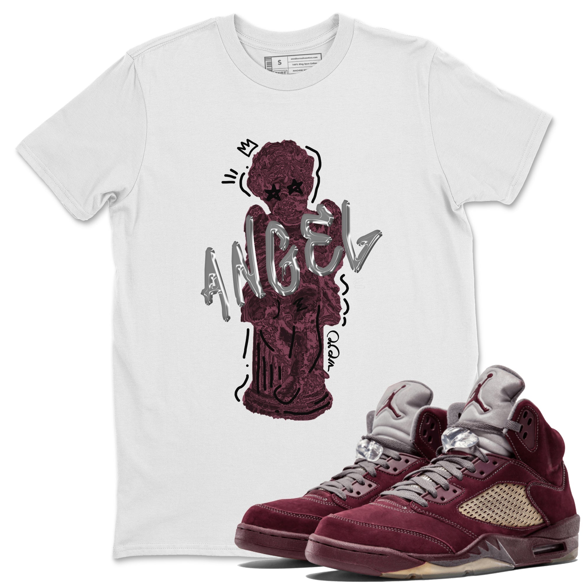 Air Jordan 5 Burgundy Sneaker Match Tees Baby Angel Streetwear Sneaker Shirt AJ5 Burgundy Sneaker Release Tees Unisex Shirts White 1