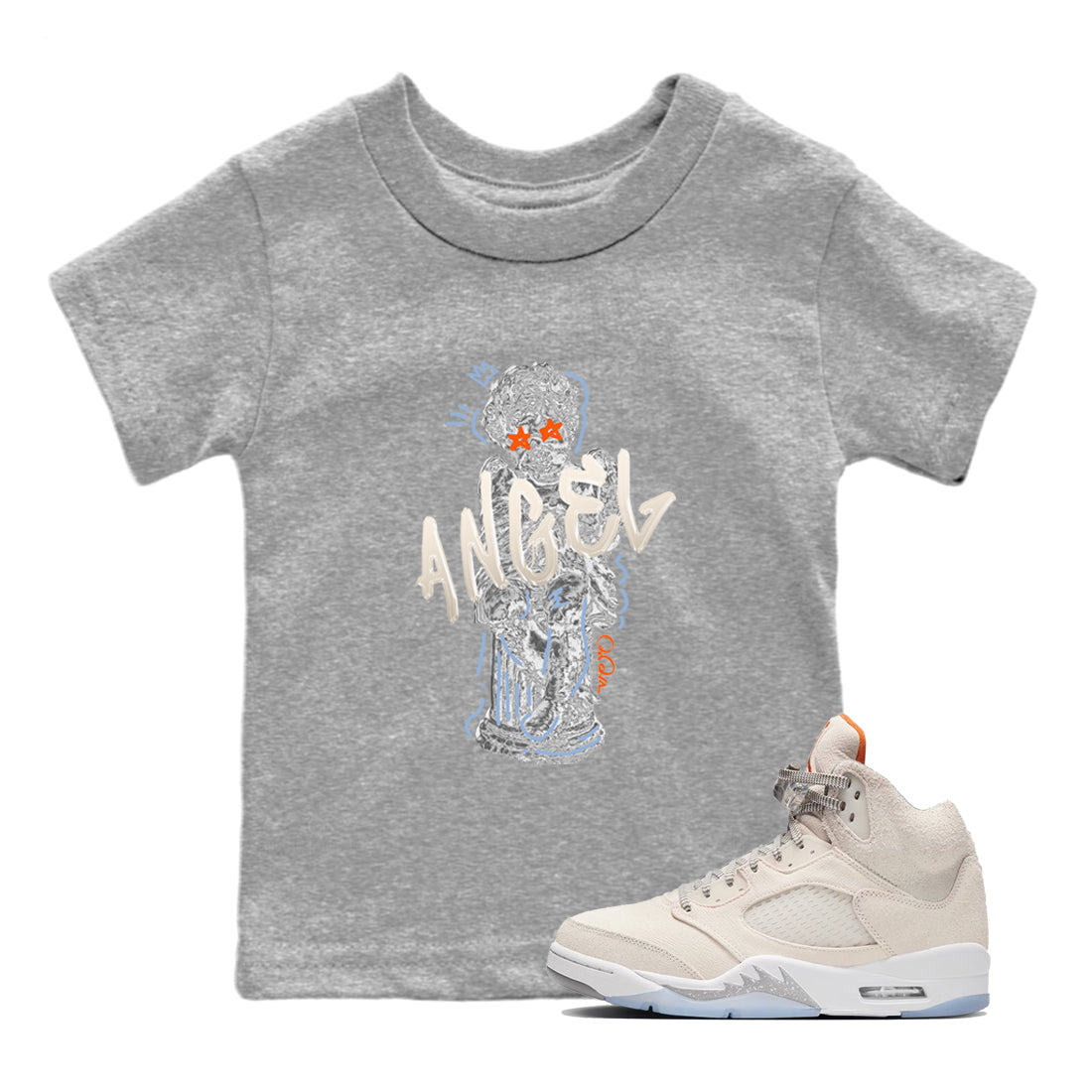 Air Jordan 5 Craft Sneaker Match Tees Baby Angel Streetwear Sneaker Shirt AJ5 SE Craft Sneaker Release Tees Kids Shirts Heather Grey 1