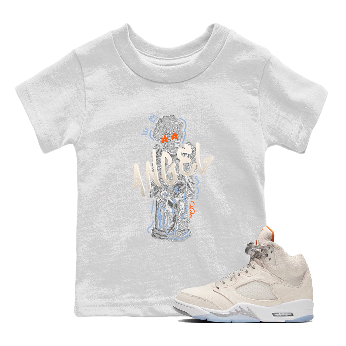 Air Jordan 5 Craft Sneaker Match Tees Baby Angel Streetwear Sneaker Shirt AJ5 SE Craft Sneaker Release Tees Kids Shirts White 1