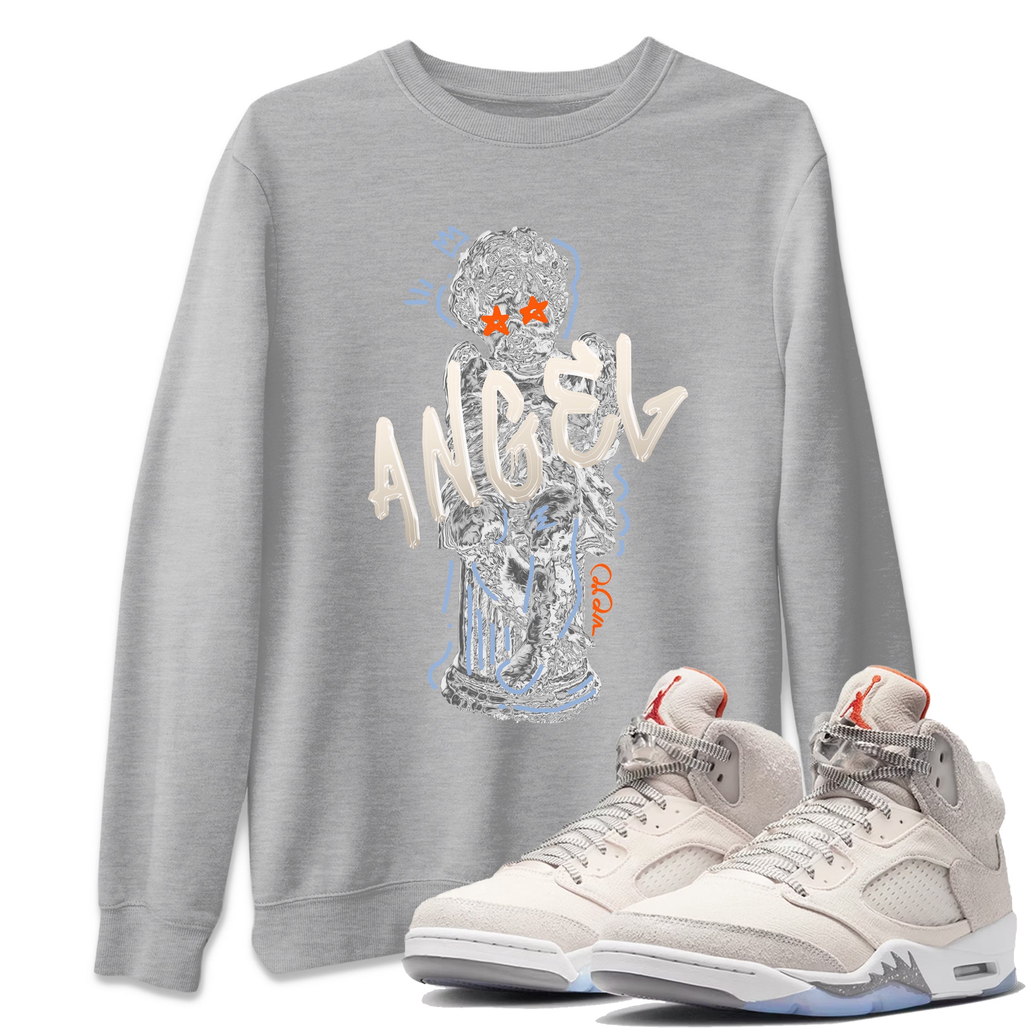 Air Jordan 5 Craft Sneaker Match Tees Baby Angel Streetwear Sneaker Shirt AJ5 SE Craft Sneaker Release Tees Unisex Shirts Heather Grey 1