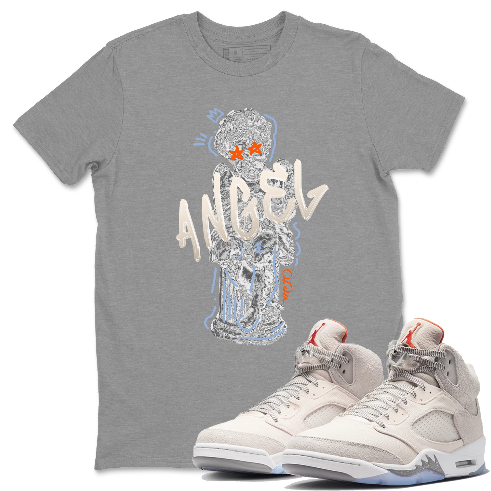 Air Jordan 5 Craft Sneaker Match Tees Baby Angel Streetwear Sneaker Shirt AJ5 SE Craft Sneaker Release Tees Unisex Shirts Heather Grey 1