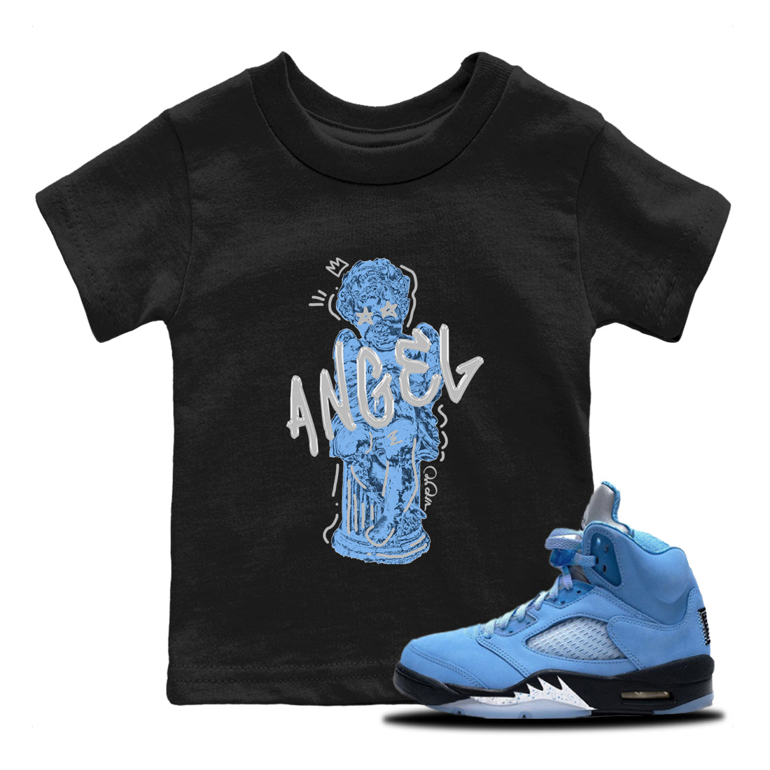 Air Jordan 5 UNC Shirt To Match Jordans Baby Angel Sneaker Tees AJ5 UNC Drip Gear Zone Sneaker Matching Clothing Kids Shirts Black 1