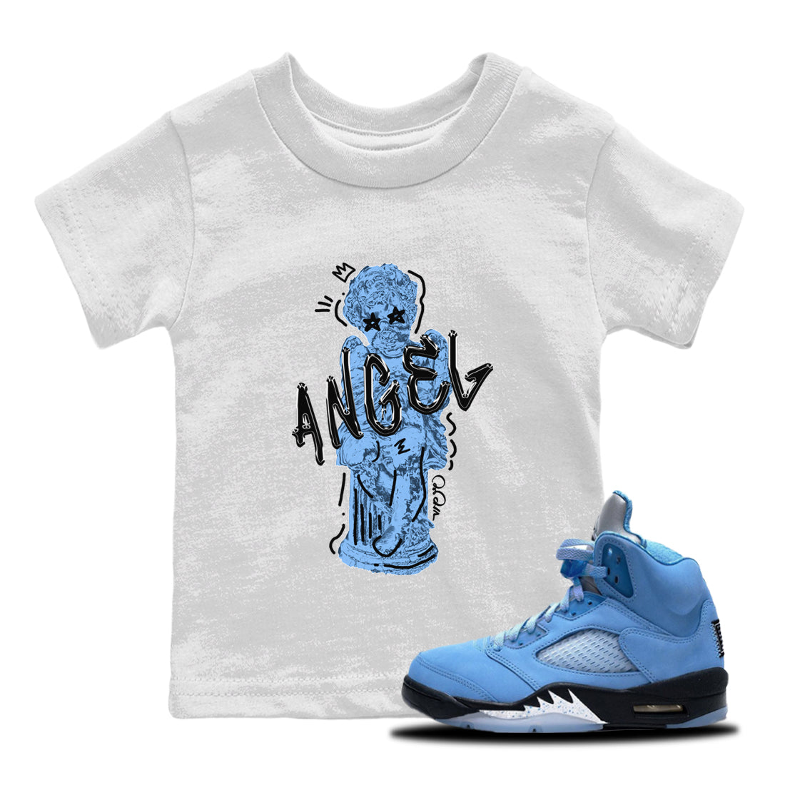 Air Jordan 5 UNC Shirt To Match Jordans Baby Angel Sneaker Tees AJ5 UNC Drip Gear Zone Sneaker Matching Clothing Kids Shirts White 1