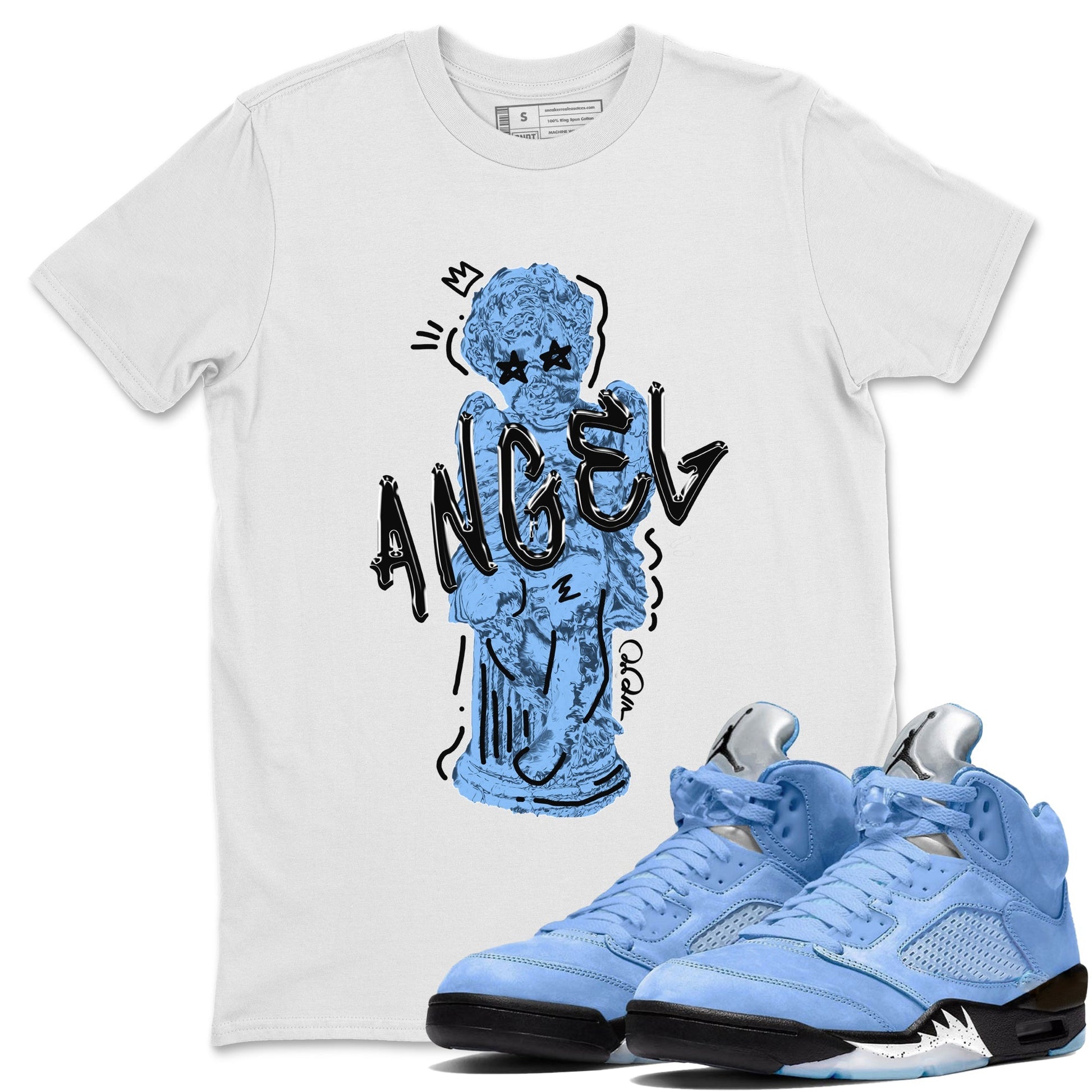 Air Jordan 5 UNC Shirt To Match Jordans Baby Angel Sneaker Tees AJ5 UNC Drip Gear Zone Sneaker Matching Clothing Unisex Shirts White 1