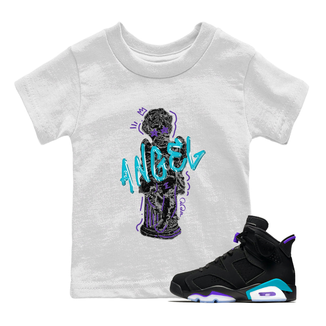 Air Jordan 6 Aqua Sneaker Match Tees Baby Angel Sneaker Tees AJ6 Aqua Sneaker Release Tees Kids Shirts White 1