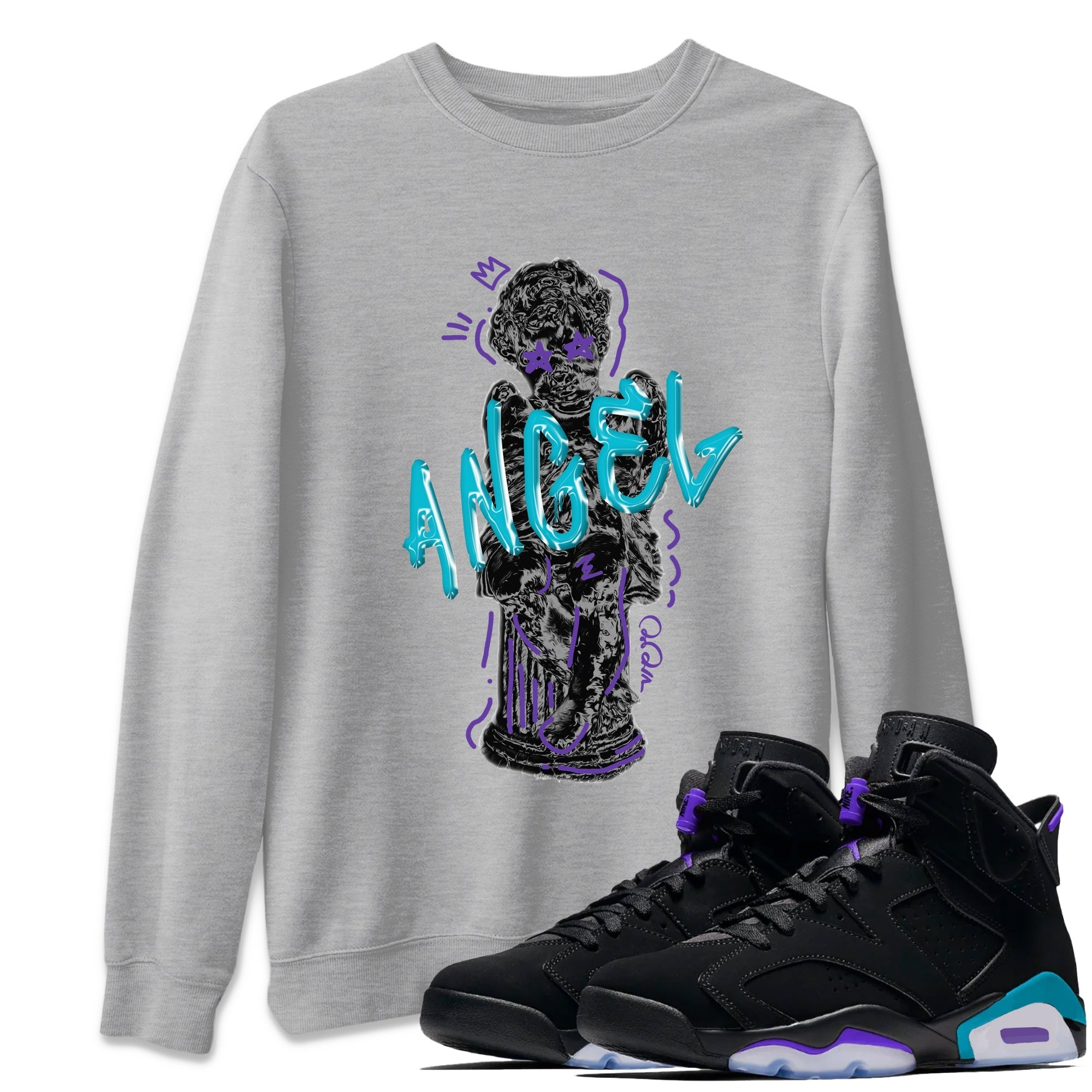 Air Jordan 6 Aqua Sneaker Match Tees Baby Angel Sneaker Tees AJ6 Aqua Sneaker Release Tees Unisex Shirts Heather Grey 1