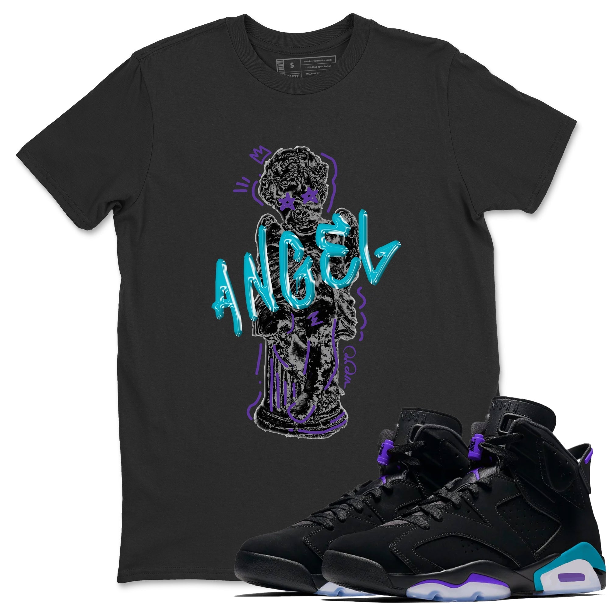 Air Jordan 6 Aqua Sneaker Match Tees Baby Angel Sneaker Tees AJ6 Aqua Sneaker Release Tees Unisex Shirts Black 1
