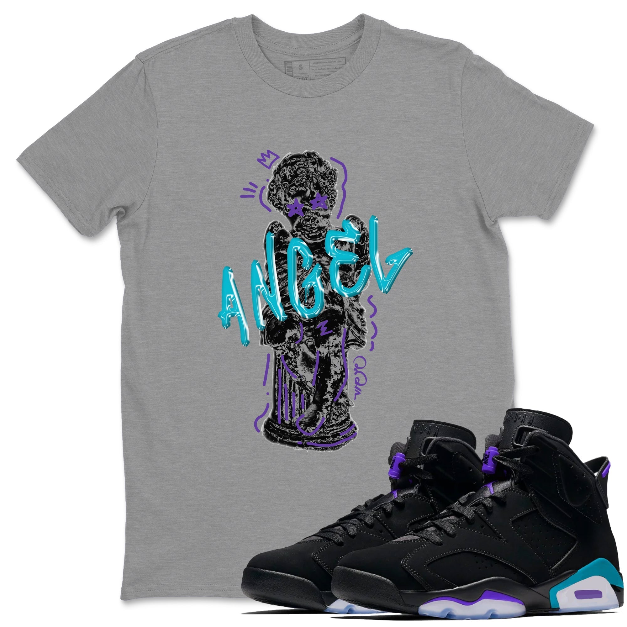 Air Jordan 6 Aqua Sneaker Match Tees Baby Angel Sneaker Tees AJ6 Aqua Sneaker Release Tees Unisex Shirts Heather Grey 1