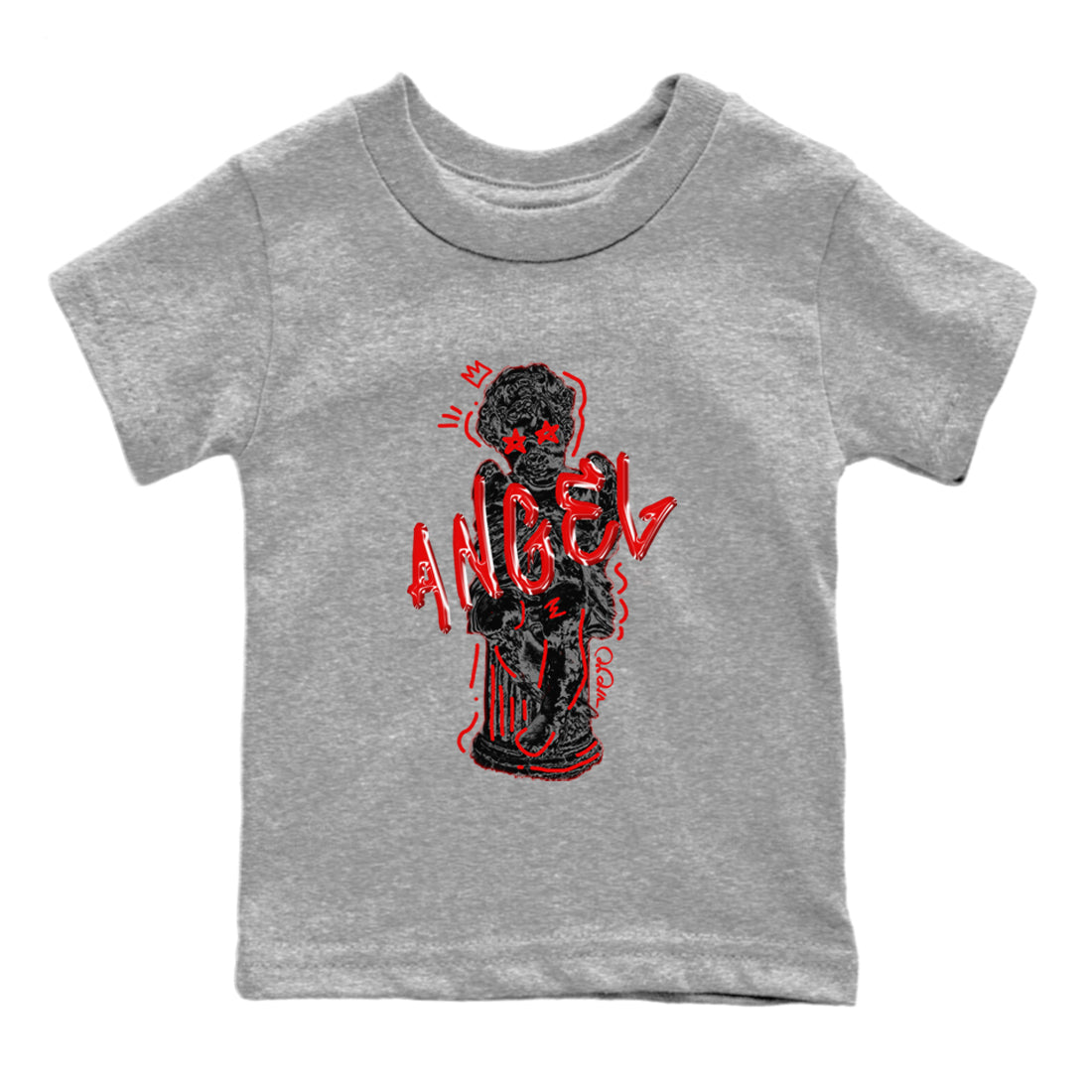 Air Jordan 6 Toro Bravo Sneaker Match Tees Baby Angel Streetwear Sneaker Shirt 3D Graphic Design Shirts AJ6 Toro Bravo Sneaker Release Tees Kids Shirts Heather Grey 2