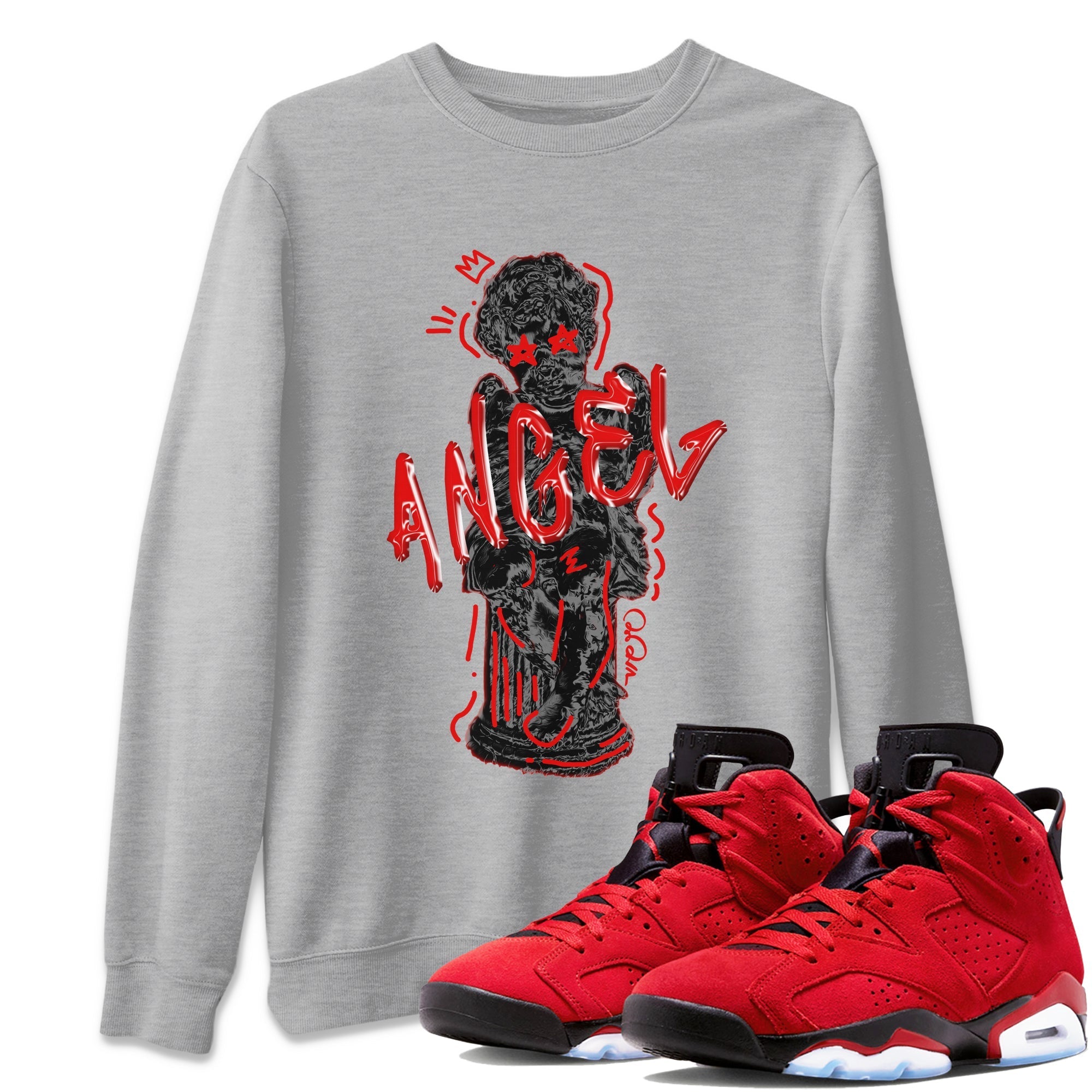 Air Jordan 6 Toro Bravo Sneaker Match Tees Baby Angel Streetwear Sneaker Shirt 3D Graphic Design Shirts AJ6 Toro Bravo Sneaker Release Tees Unisex Shirts Heather Grey 1