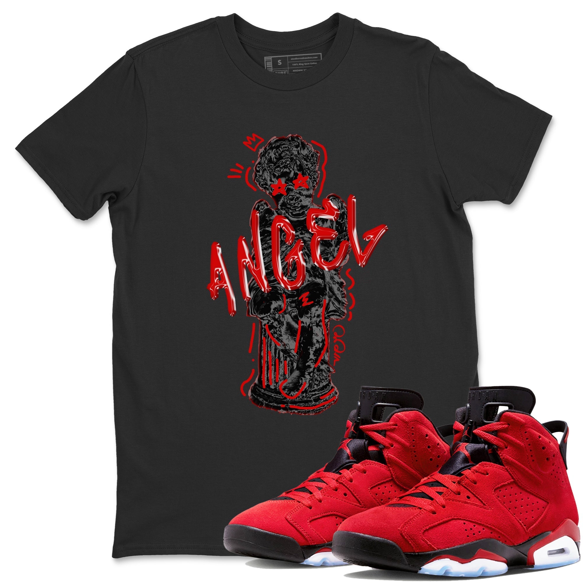 Air Jordan 6 Toro Bravo Sneaker Match Tees Baby Angel Streetwear Sneaker Shirt 3D Graphic Design Shirts AJ6 Toro Bravo Sneaker Release Tees Unisex Shirts Black 1