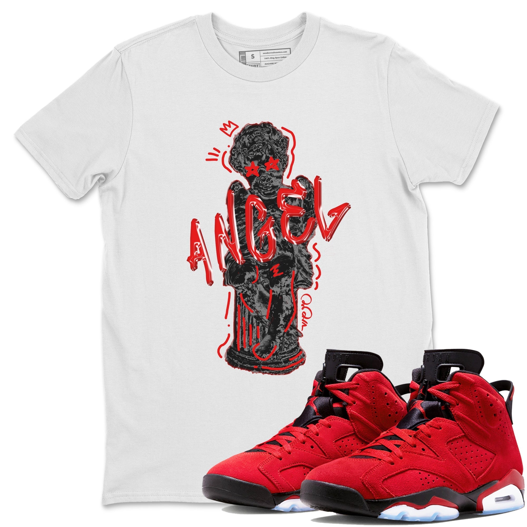 Air Jordan 6 Toro Bravo Sneaker Match Tees Baby Angel Streetwear Sneaker Shirt 3D Graphic Design Shirts AJ6 Toro Bravo Sneaker Release Tees Unisex Shirts White 1