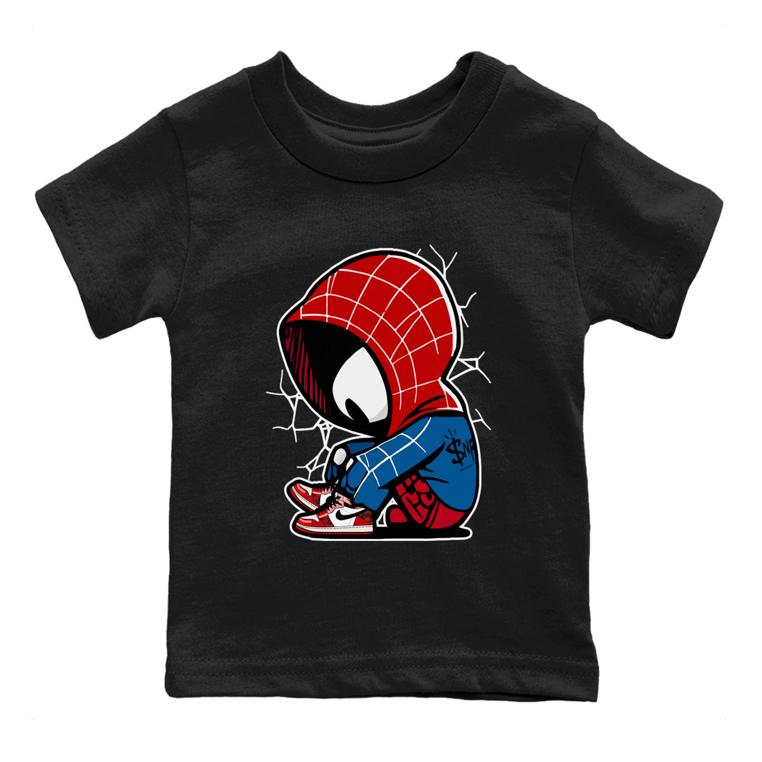 Air Jordan 1 Spider Man Sneaker Match Tees Baby Spider Sneaker Release Tees Spider-Man: Across the Spider-Verse x Air Jordan 1 Sneaker Release Tees Kids Shirts Black 2