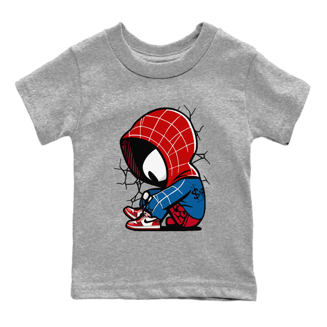 Air Jordan 1 Spider Man Sneaker Match Tees Baby Spider Sneaker Release Tees Spider-Man: Across the Spider-Verse x Air Jordan 1 Sneaker Release Tees Kids Shirts Heather Grey 2