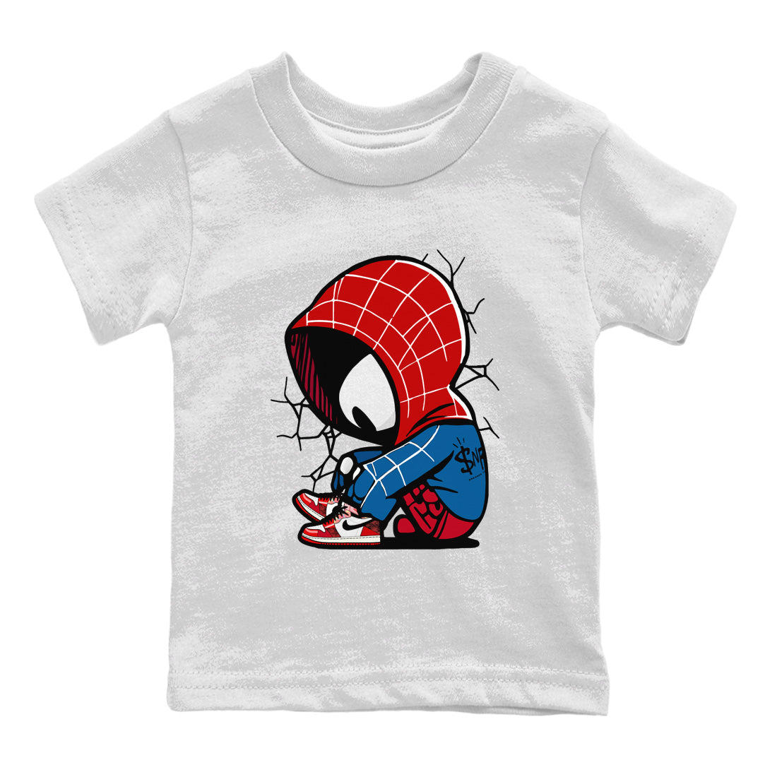 Air Jordan 1 Spider Man Sneaker Match Tees Baby Spider Sneaker Release Tees Spider-Man: Across the Spider-Verse x Air Jordan 1 Sneaker Release Tees Kids Shirts White 2
