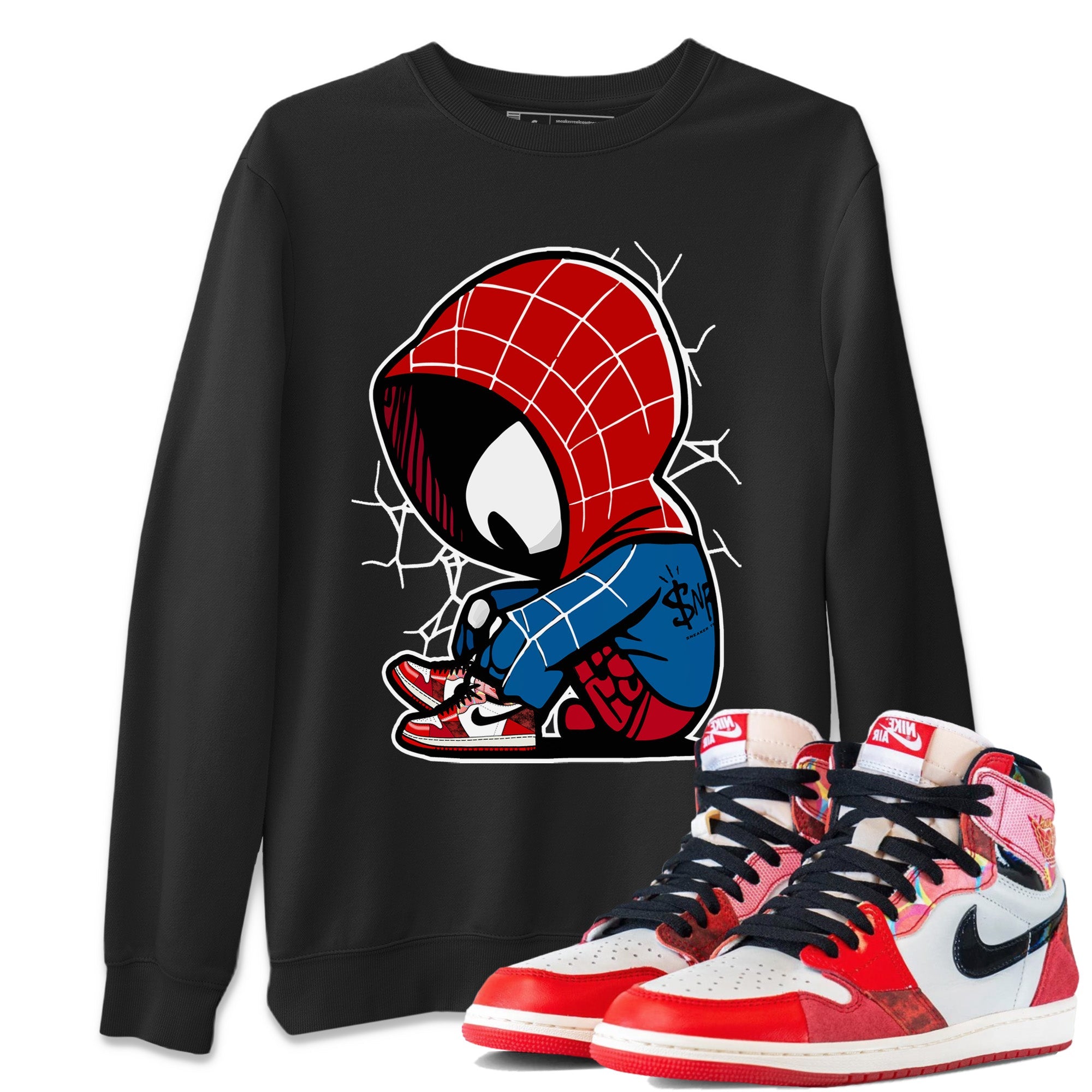 Air Jordan 1 Spider Man Sneaker Match Tees Baby Spider Sneaker Release Tees Spider-Man: Across the Spider-Verse x Air Jordan 1 Sneaker Release Tees Unisex Shirts Black 1