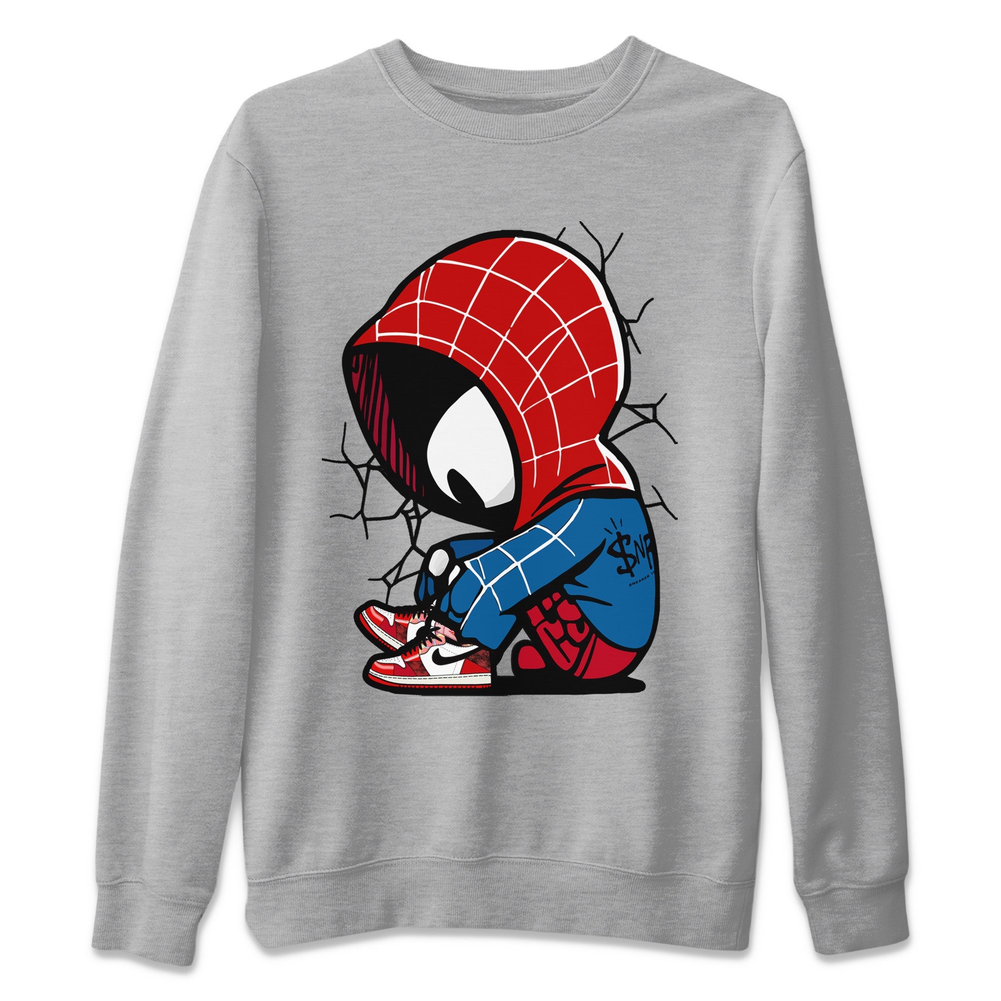Air Jordan 1 Spider Man Sneaker Match Tees Baby Spider Sneaker Release Tees Spider-Man: Across the Spider-Verse x Air Jordan 1 Sneaker Release Tees Unisex Shirts Heather Grey 2