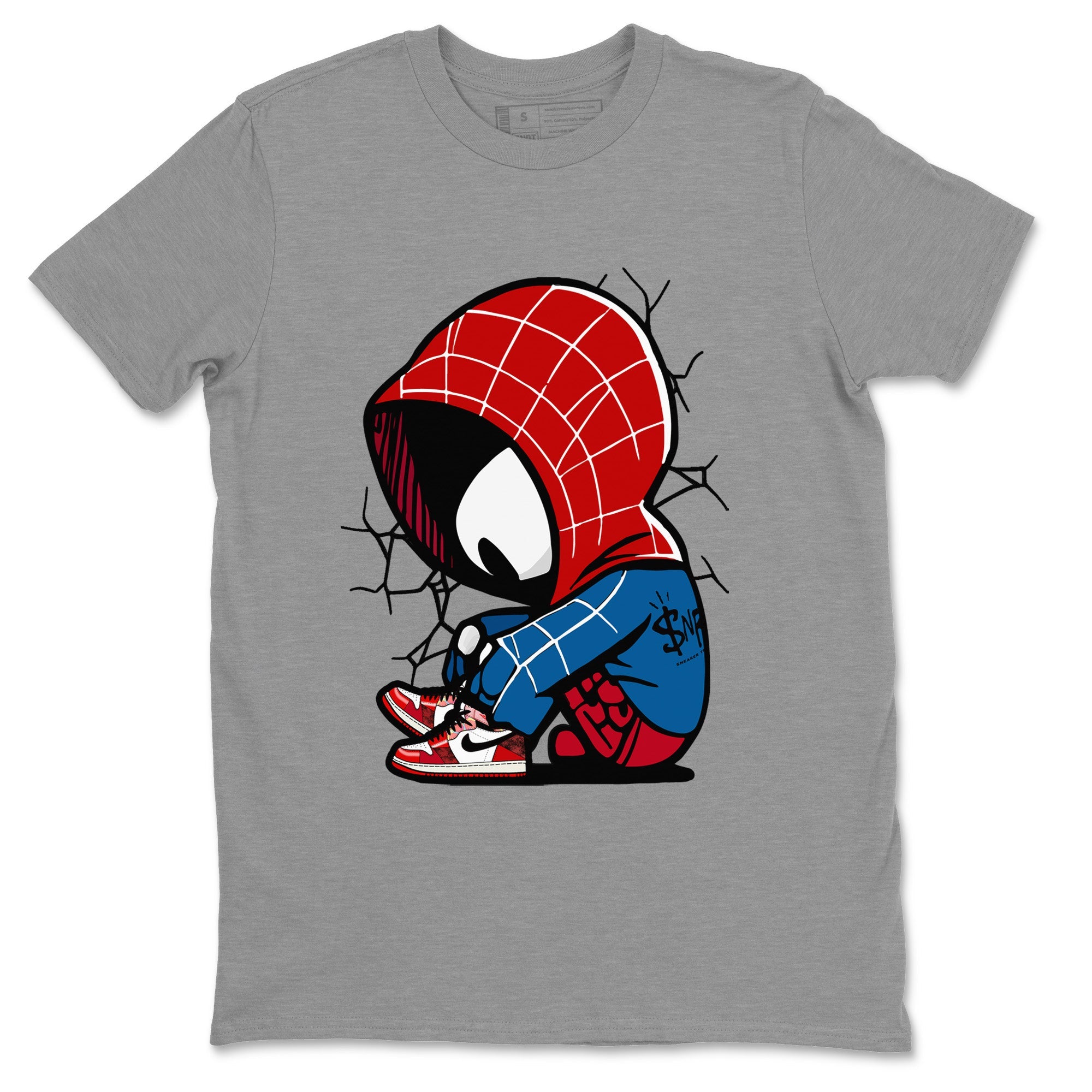 Air Jordan 1 Spider Man Sneaker Match Tees Baby Spider Sneaker Release Tees Spider-Man: Across the Spider-Verse x Air Jordan 1 Sneaker Release Tees Unisex Shirts Heather Grey 2