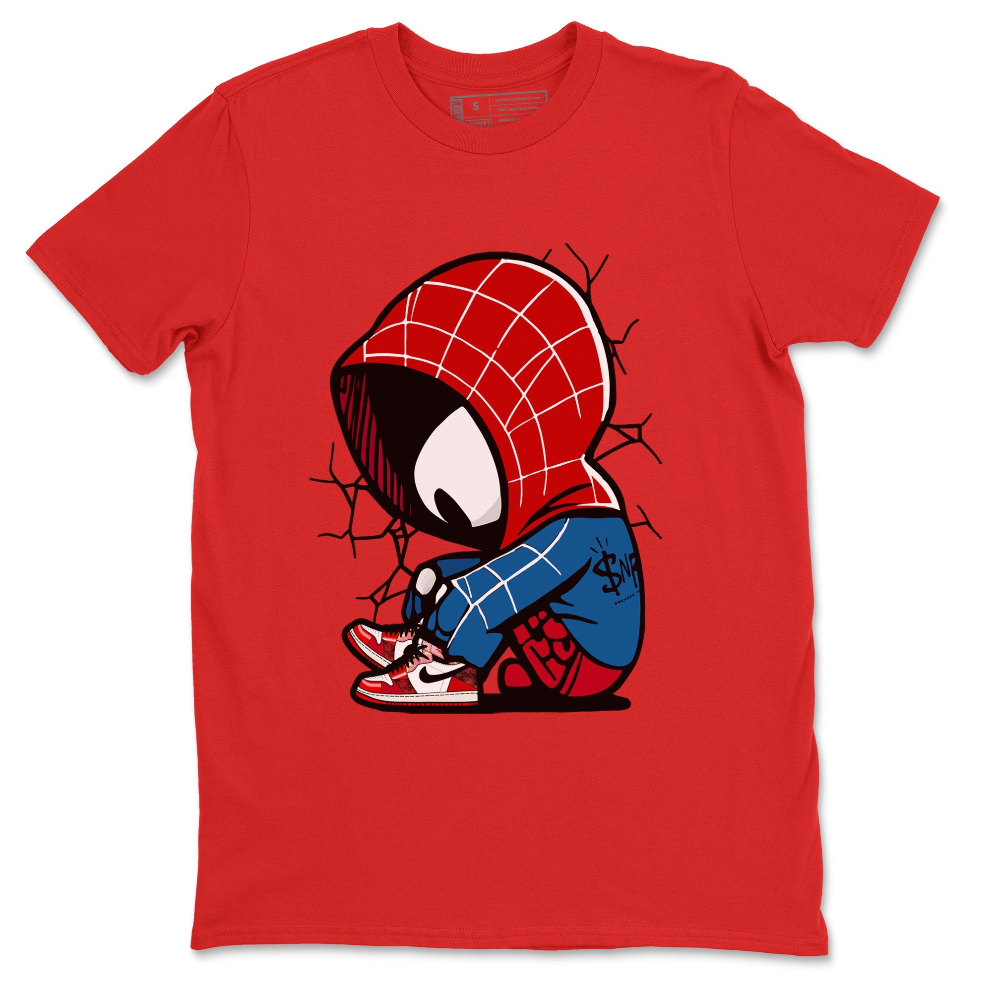 Air Jordan 1 Spider Man Sneaker Match Tees Baby Spider Sneaker Release Tees Spider-Man: Across the Spider-Verse x Air Jordan 1 Sneaker Release Tees Unisex Shirts Red 2