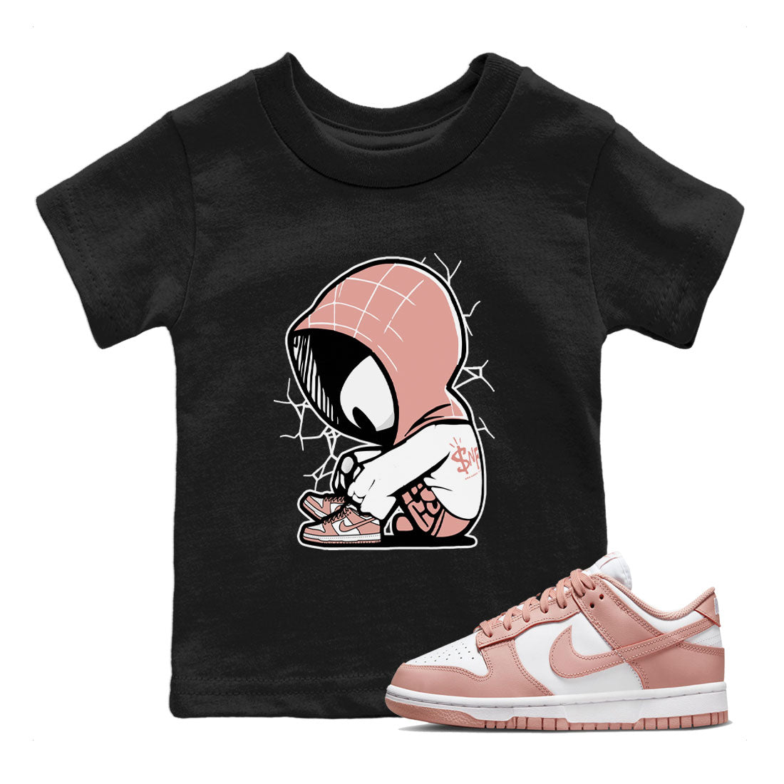 Dunk Low WMNS Rose Whisper shirt to match jordans Baby Spider Streetwear Sneaker Shirt Dunk Rose Whisper Drip Gear Zone Sneaker Matching Clothing Baby Toddler Kids Black 1 T-Shirt
