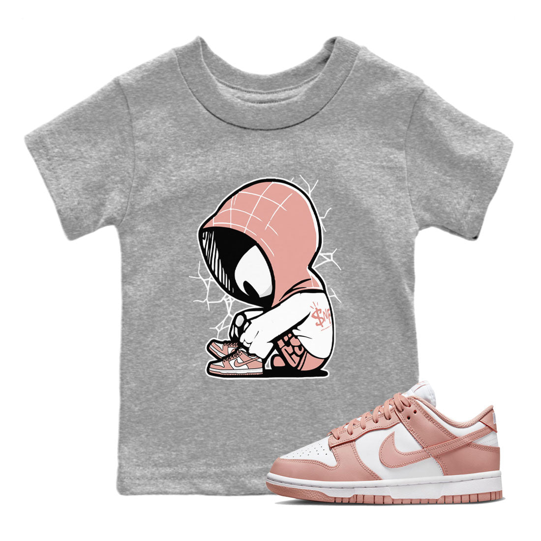 Dunk Low WMNS Rose Whisper shirt to match jordans Baby Spider Streetwear Sneaker Shirt Dunk Rose Whisper Drip Gear Zone Sneaker Matching Clothing Baby Toddler Kids Heather Grey 1 T-Shirt