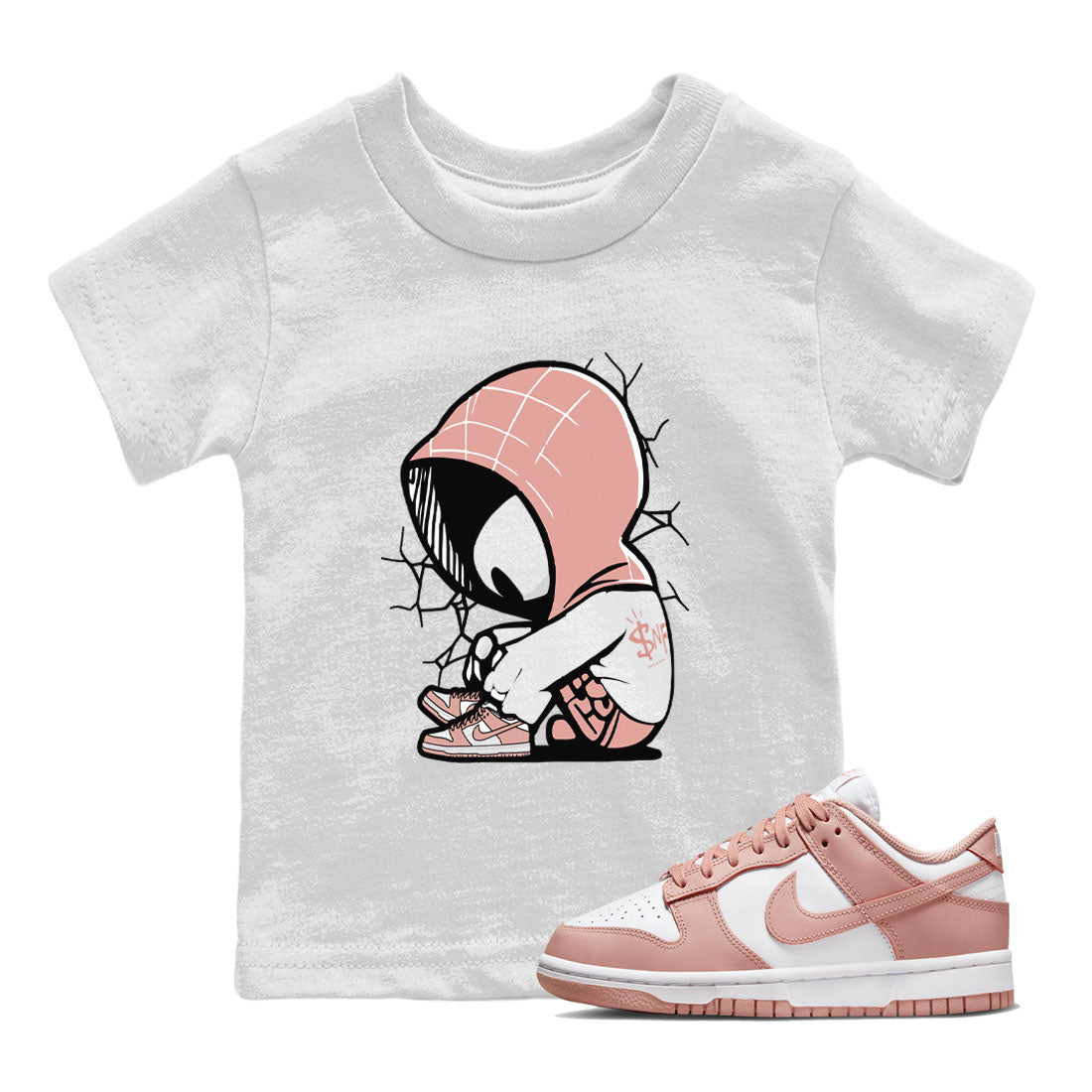 Dunk Low WMNS Rose Whisper shirt to match jordans Baby Spider Streetwear Sneaker Shirt Dunk Rose Whisper Drip Gear Zone Sneaker Matching Clothing Baby Toddler Kids White 1 T-Shirt